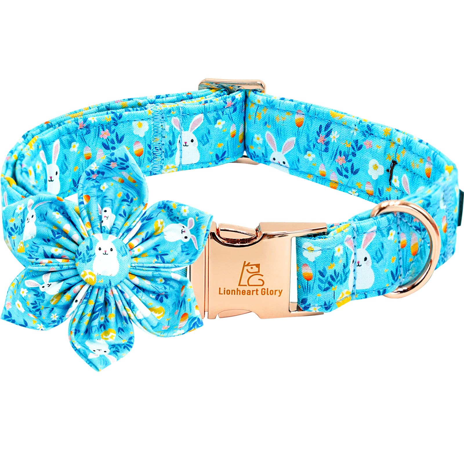 Lionheart Glory Easter Day Dog Collar With Flower Dog Collar For Small Dogs, Easter Rabbits Colorful Dog Flower Collars Spring B