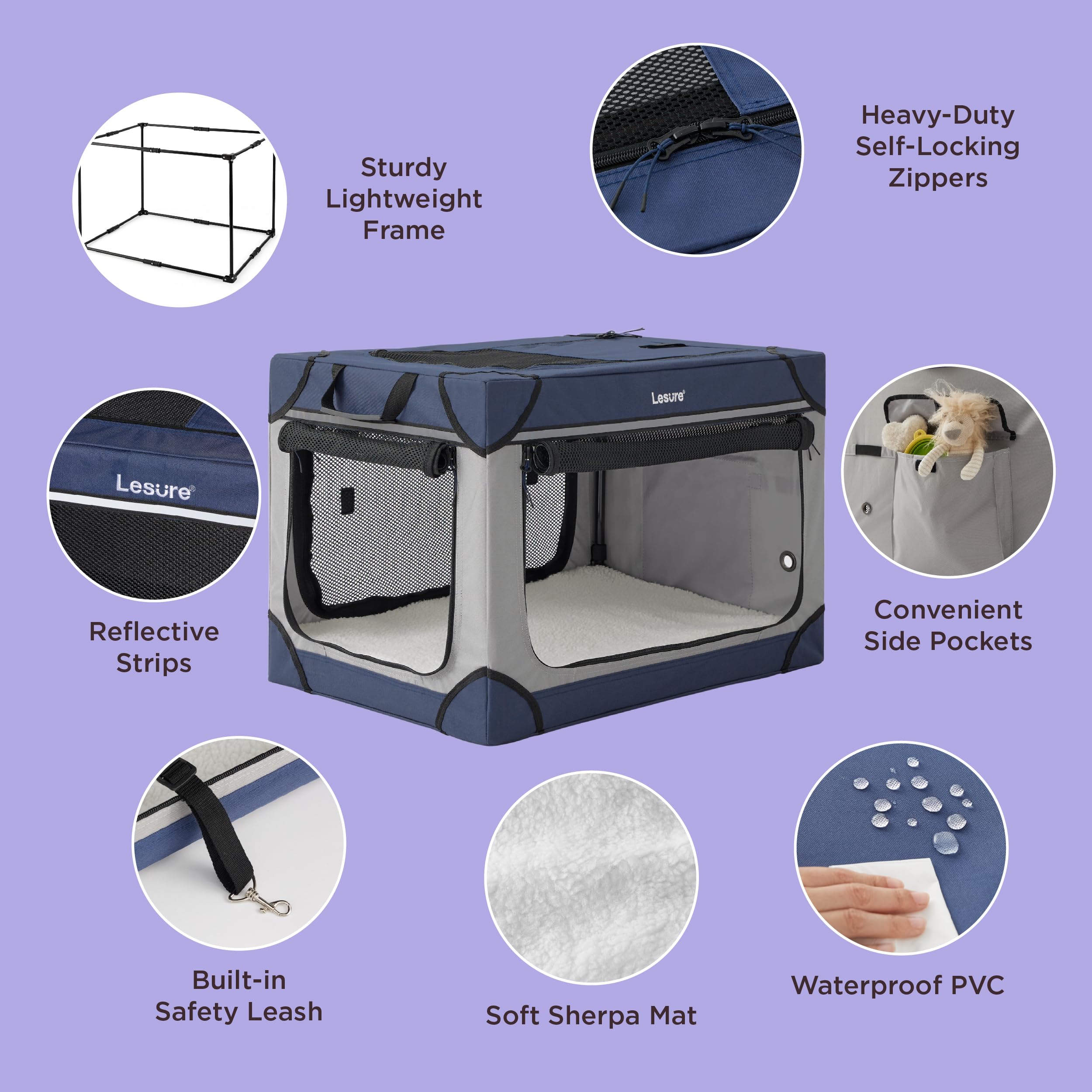 Lesure Soft Collapsible Dog Crate - 42 Inch Portable Travel Crate For Extra Large Dogs Indoor & Outdoor, 4-Door Foldable Pet Ken