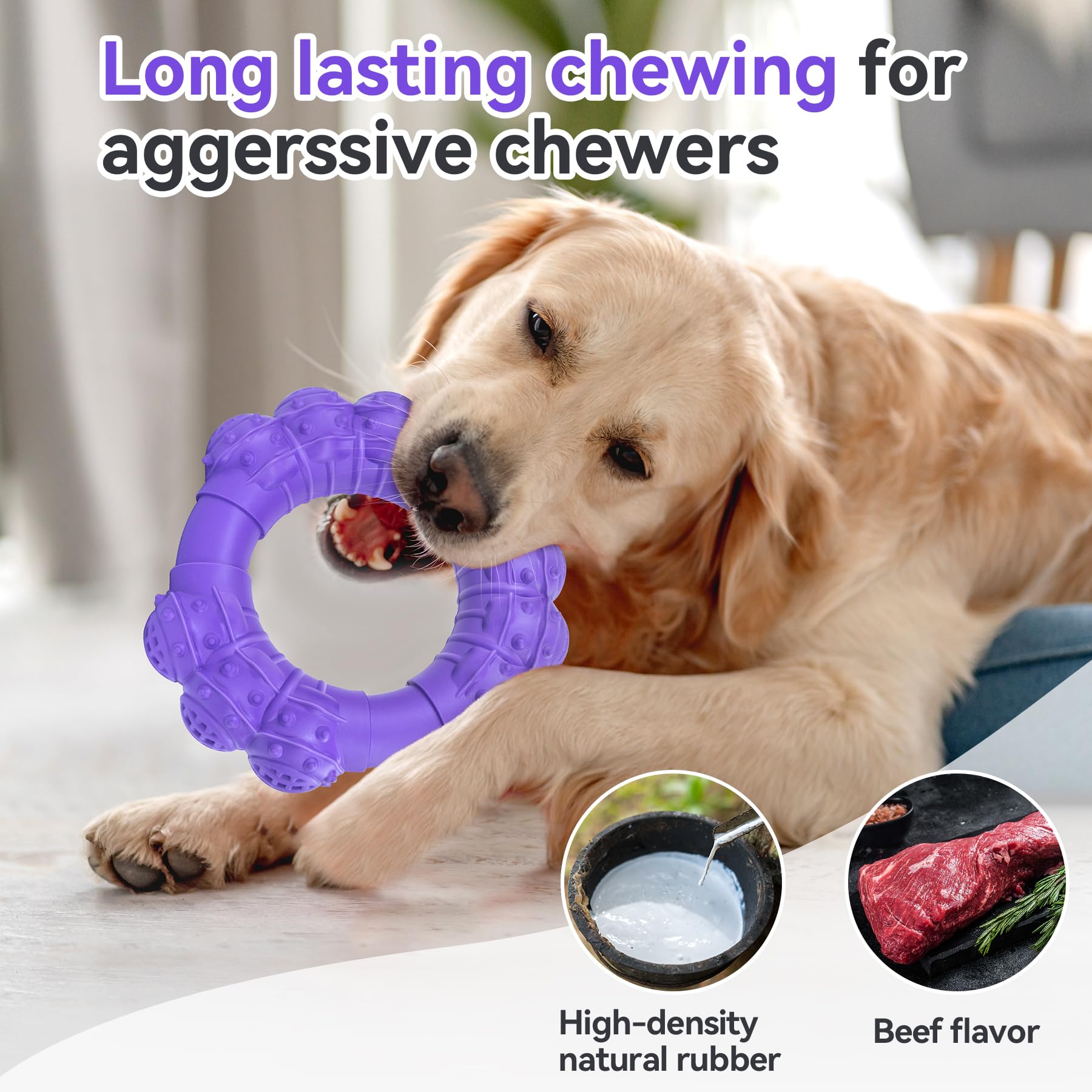 DAOZIJI Indestructible Dog Chew Toys for Aggressive Chewers, Super Chewer Toys for Medium Large Dogs, Interactive Ring Toy, Heav