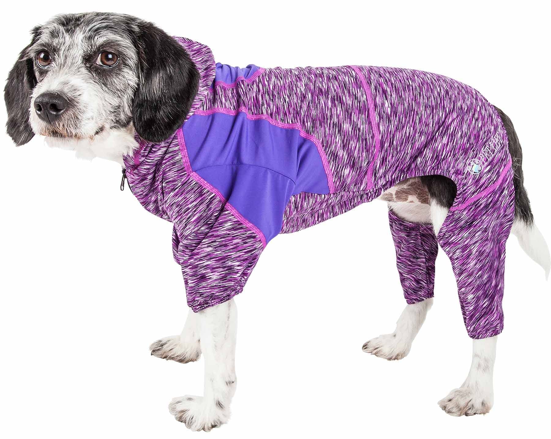Pet Life ® Active Downward Dog Hoodie And Flexible Full Body Dog T-Shirt - Lightweight Dog Fitness Tracksuit And Yoga Dog Clothes Featuring 4-Way Stretch, Reflective And Quick-Dry Technology