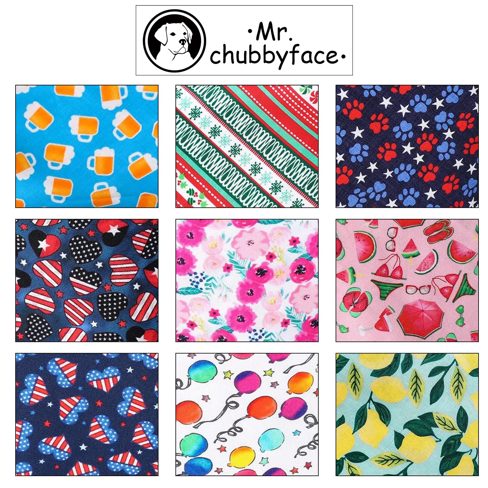 Mr. Chubbyface Blue Beer Dog Bandanas Reversible Triangle Bibs Scarf Accessories For Dogs Cats Pets