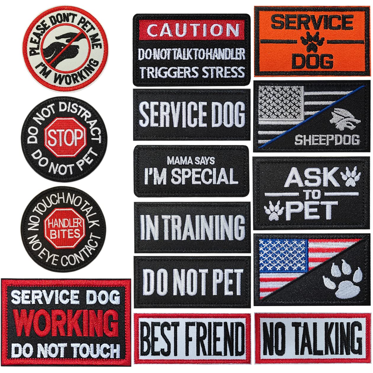 Zesion 15 Pcs Of Service Dog Patch, Removable Embroidered Hook And Loop Patch For Dog Vest Carrier, Vest Harness, Collar