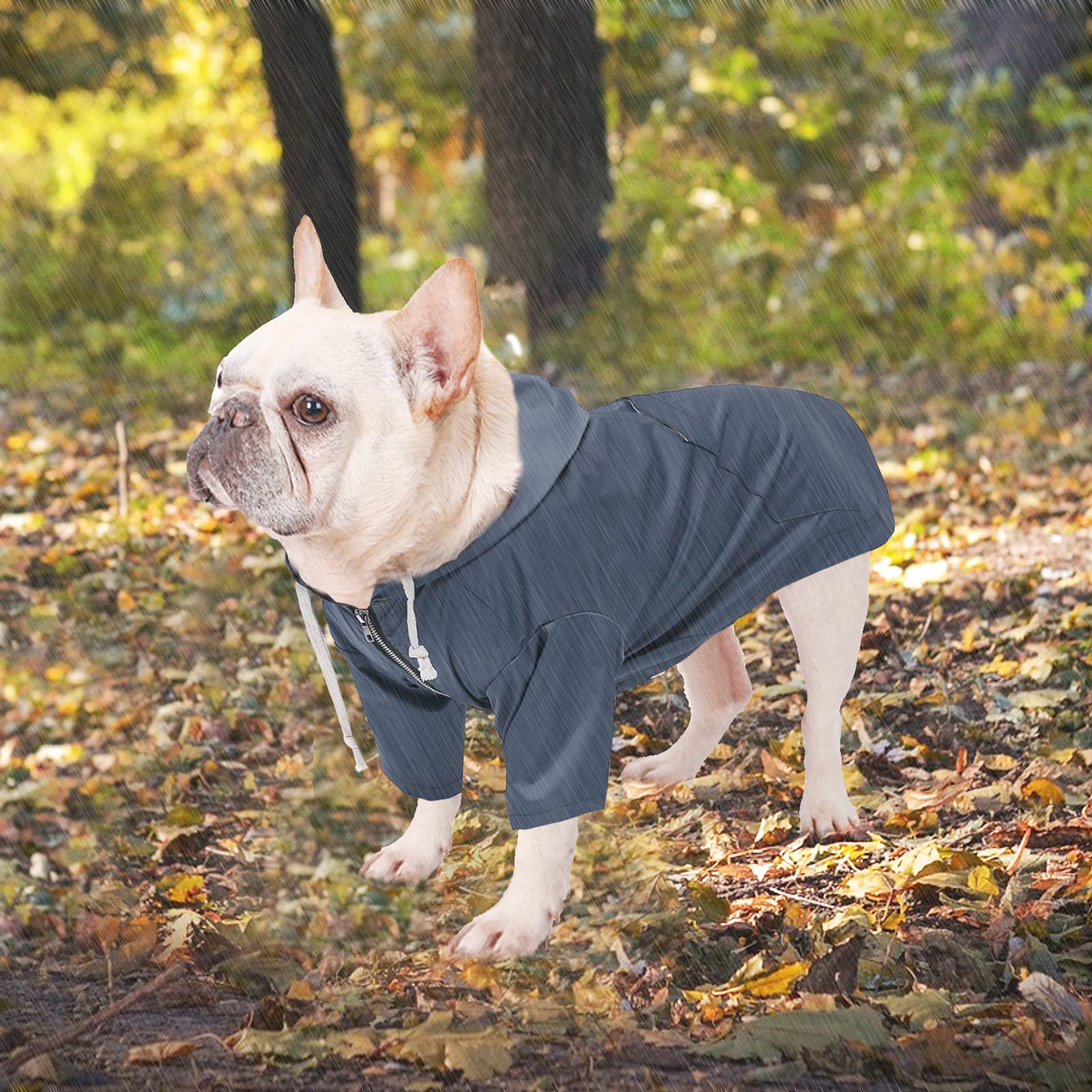 Dog Raincoat Waterproof Puppy Rain Jacket With Hood For Small Medium Dogs, Poncho With Reflective Strap, Storage Pocket And Harness Hole - Blue - L