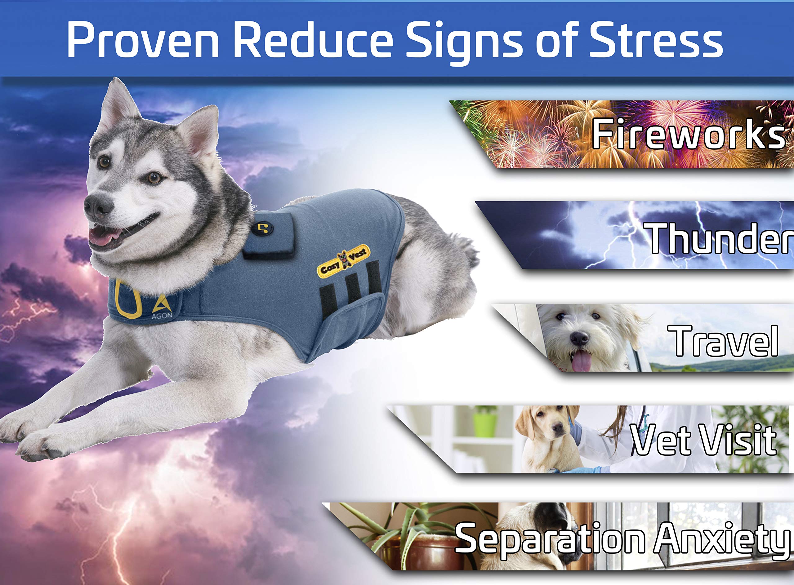 CozyVest 3-in-1 Dog Anxiety Vest, XL (Gray) - Nylon Coat with Music & Aromatherapy for Stress Relief during Thunderstorms and Fireworks
