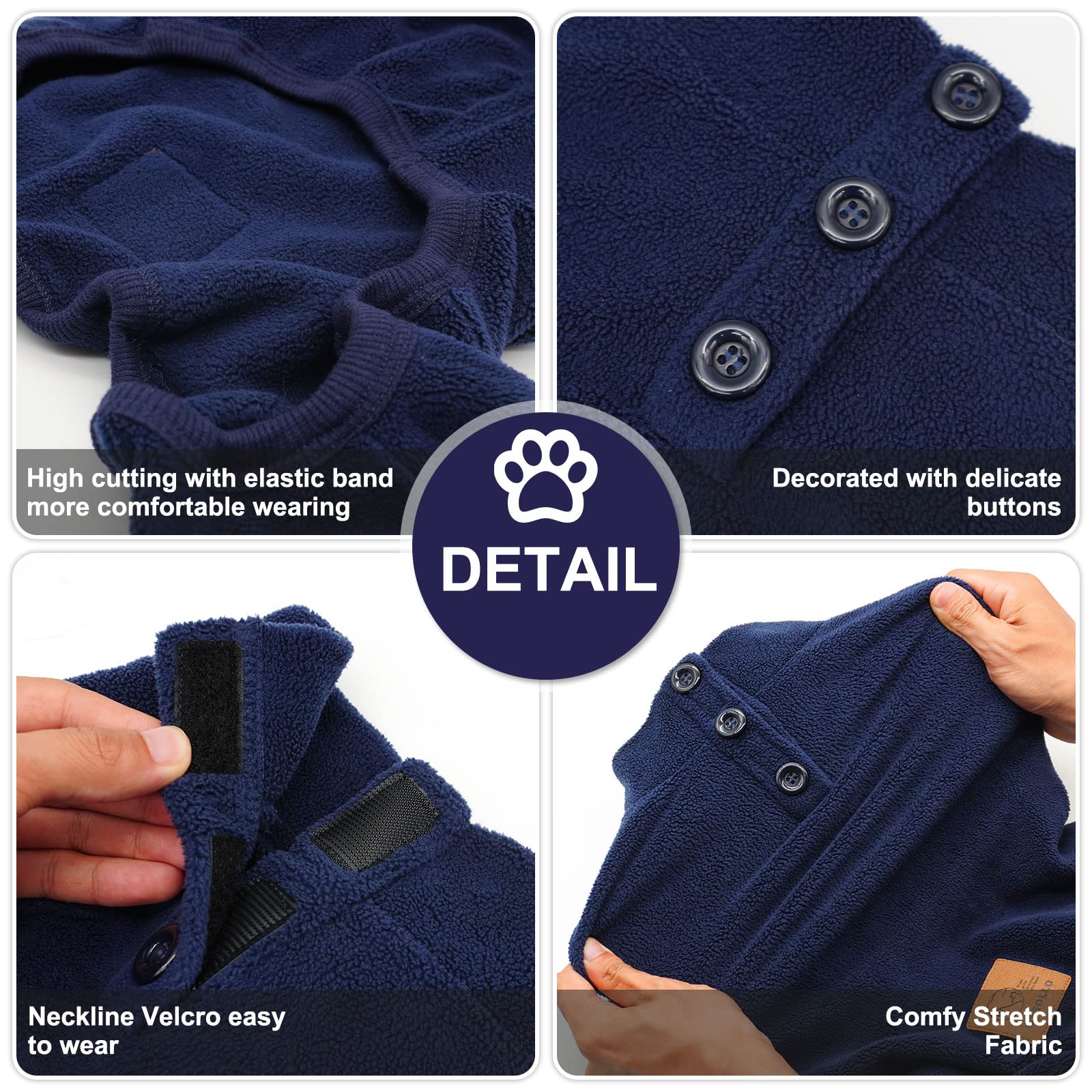 Cyeollo Dog Pajamas Fleece Dog Pjs Jumpsuit Thermal Dog Onesie Stretchy Doggie Pet Jammies Outfits For Dogs Cats Apparel, Navy X