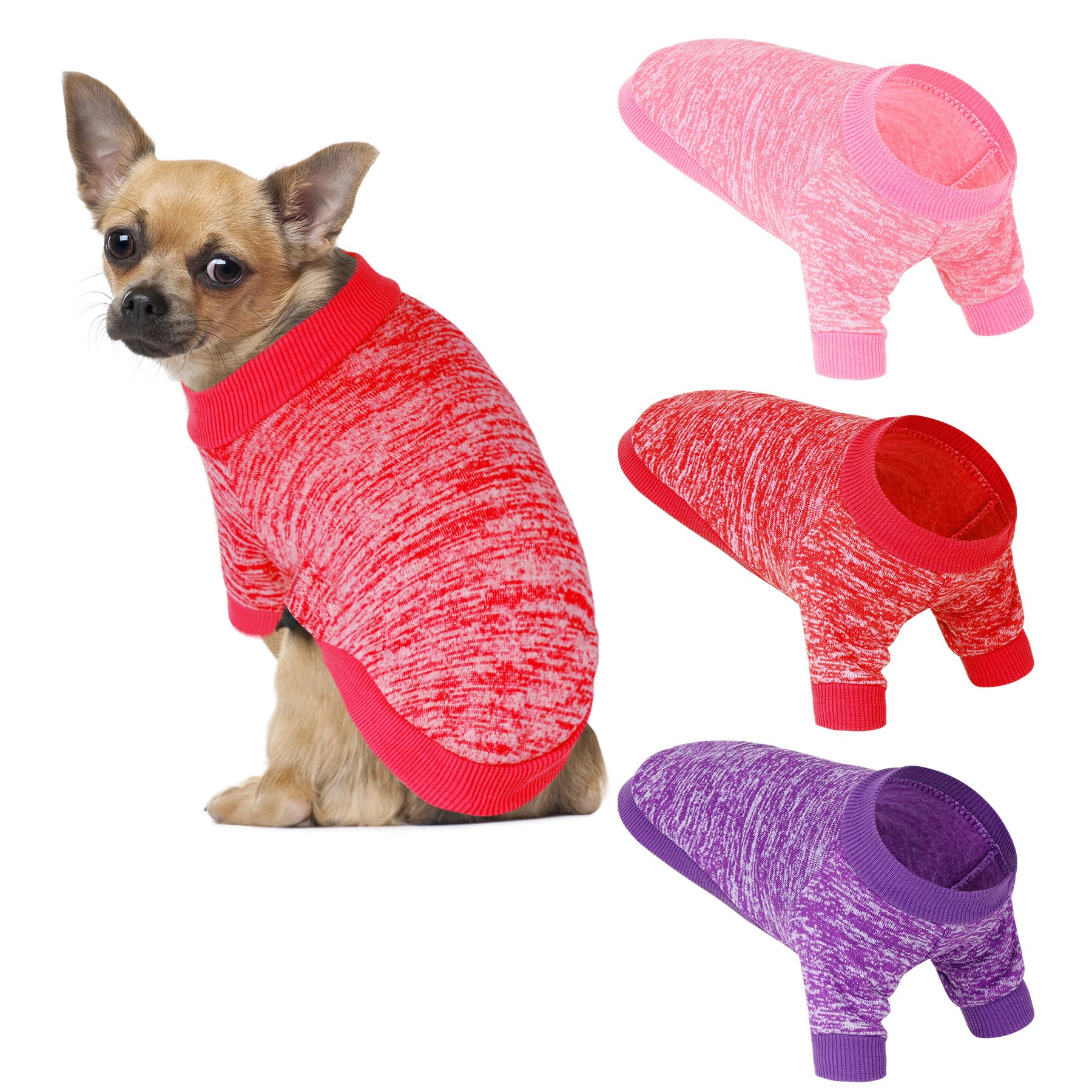 Rbenxia 3Pieces Dog Sweaters Puppy Warm Sweater Doggie Sweatshirt Puppy Clothes Winter Dog Outfits For Small Puppy Dog Cat Pets