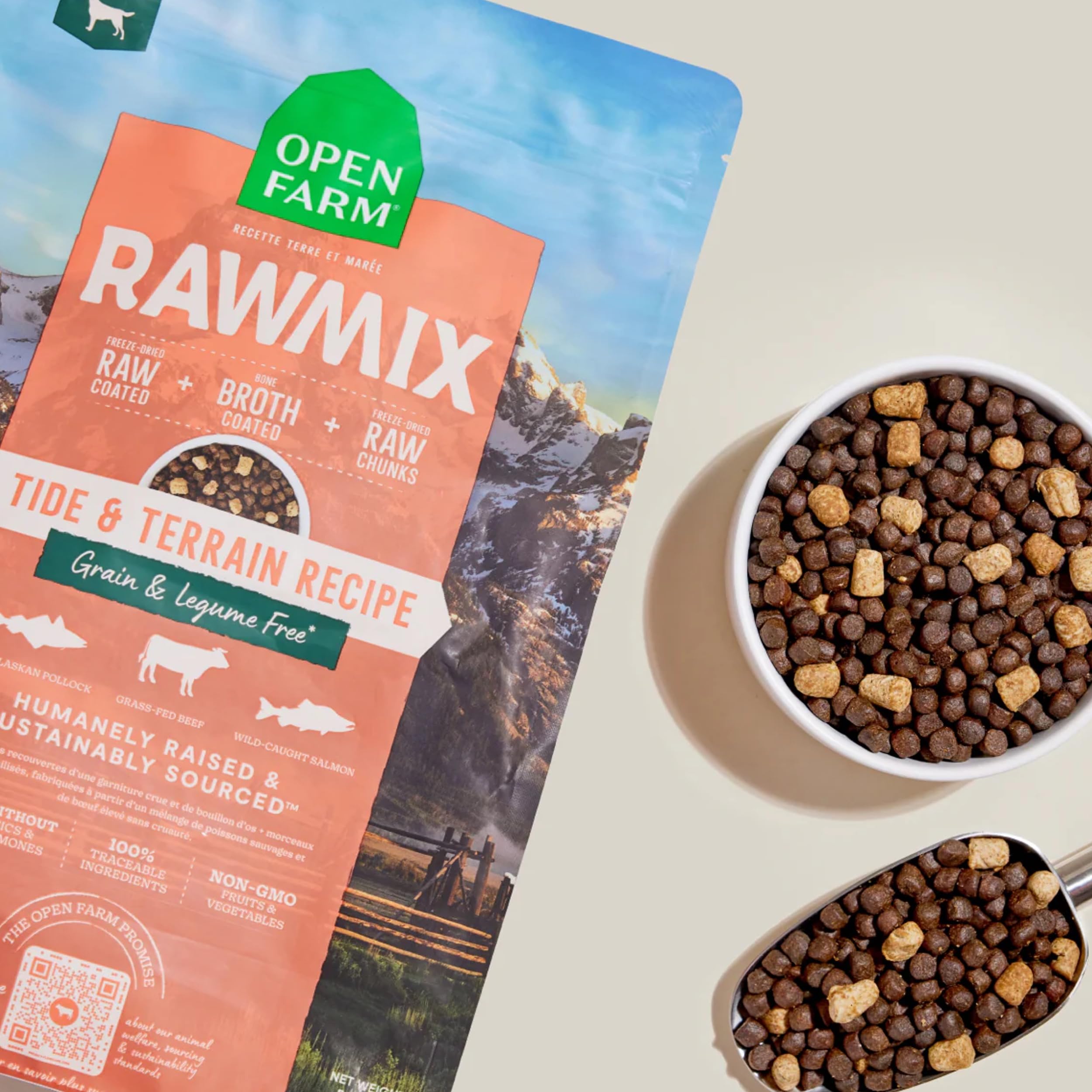 Open Farm, RawMix Grain-Free Dry Dog Food, Protein-Packed Kibble Coated in Bone Broth with Freeze Dried Raw Chunks, Pollock Beef
