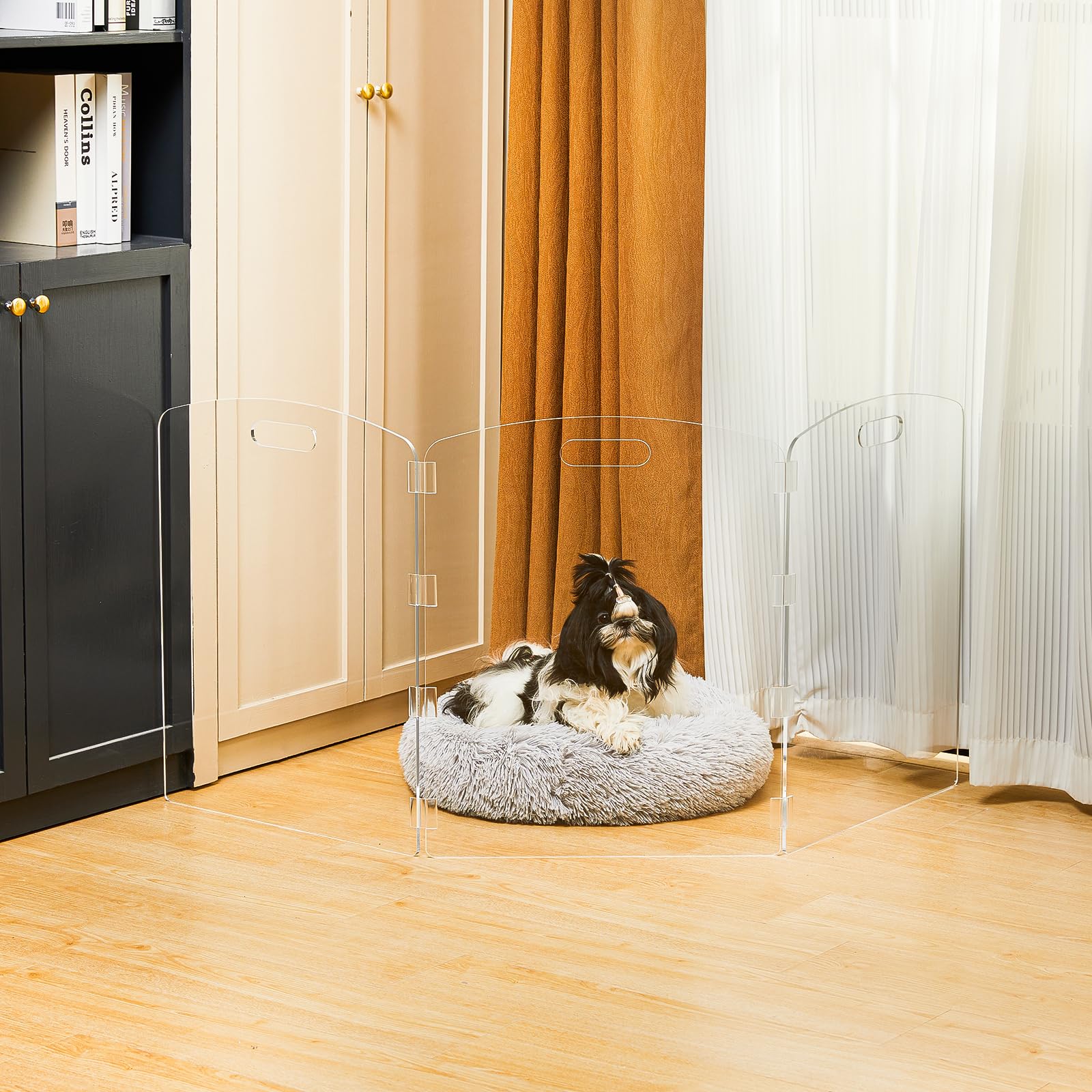 Feoyoho Acrylic Pet Gate Freestanding Foldable - Clear Dog Cat Gate for Doorways Stairs House - No-Drill Indoor Barrier Fence (2