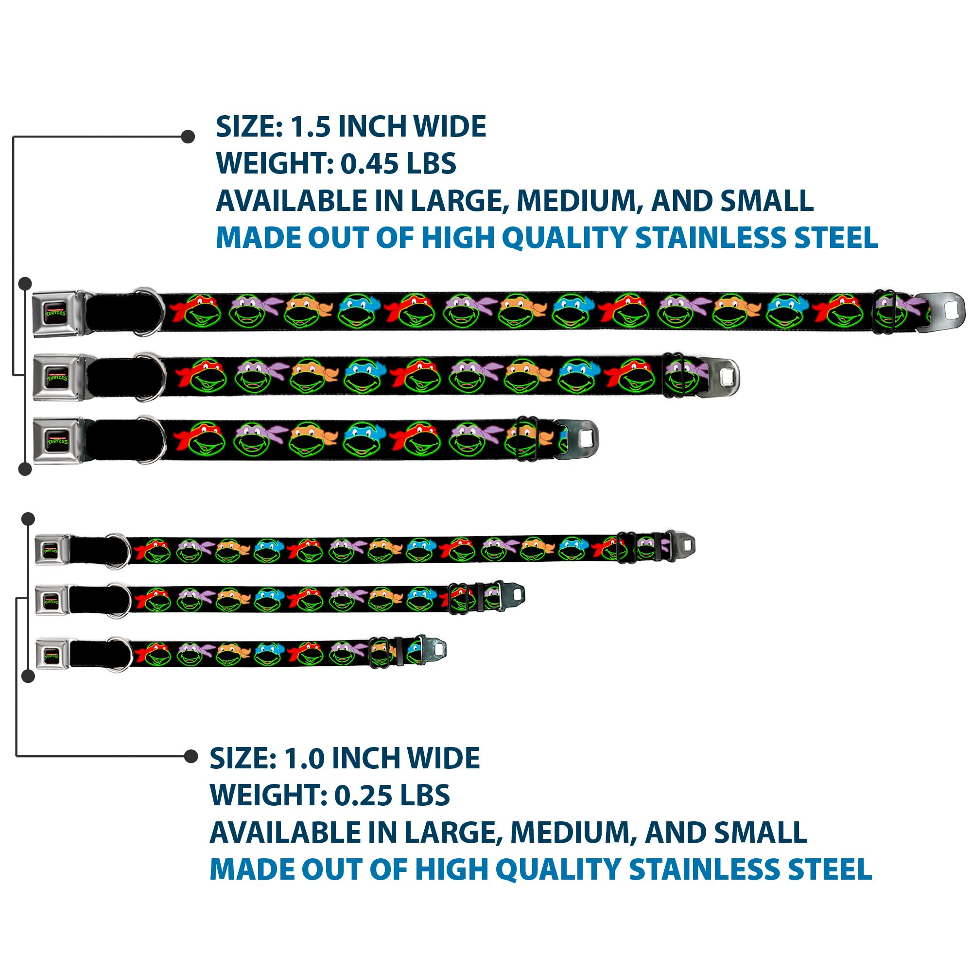 Buckle-Down Seatbelt Buckle Dog Collar - Classic Tmnt Electric Expressions Black/Multi Neon - 1' Wide - Fits 9-15' Neck - Smal