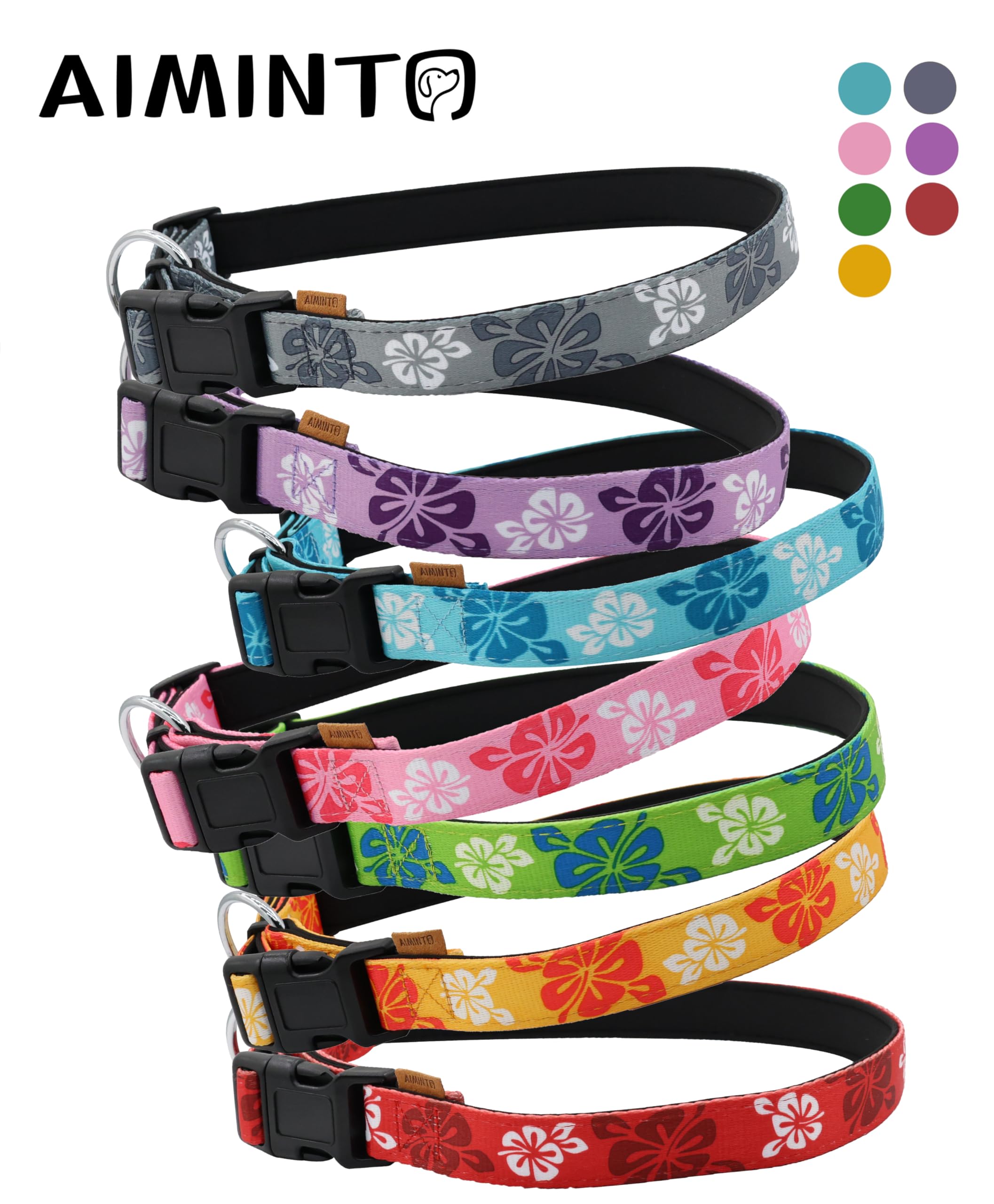 Aiminto Dog Collar, Cute Floral Pattern, Neoprene Padded And Adjustable Collar With Quick Release Buckle, Reinforced Structure (