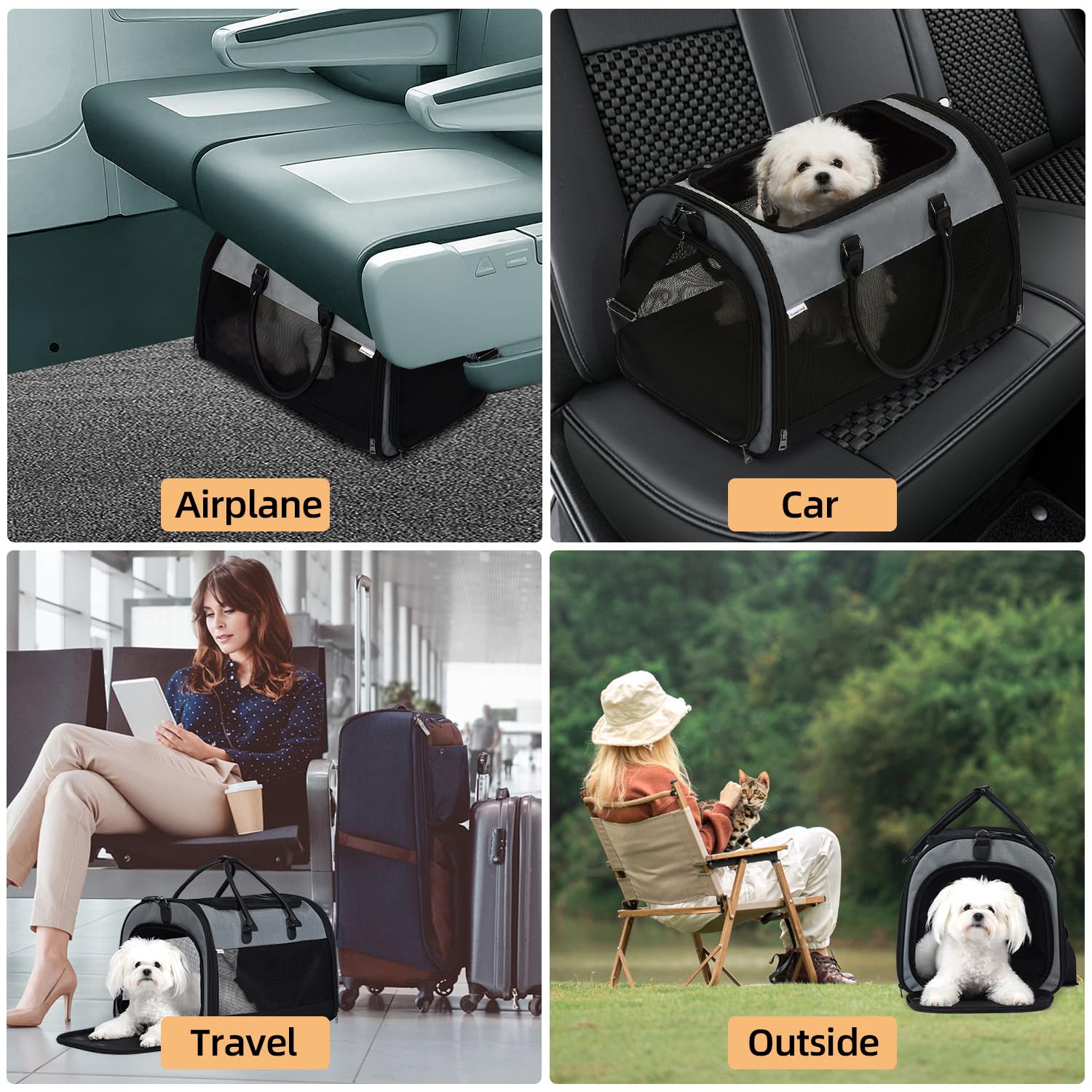 PET MARVEL Cat Carrier Soft Sided Large for Pet Dogs up to 25 Lbs, Airline Approved Mesh Pet Travel Bag, Breathable Bite-Resista