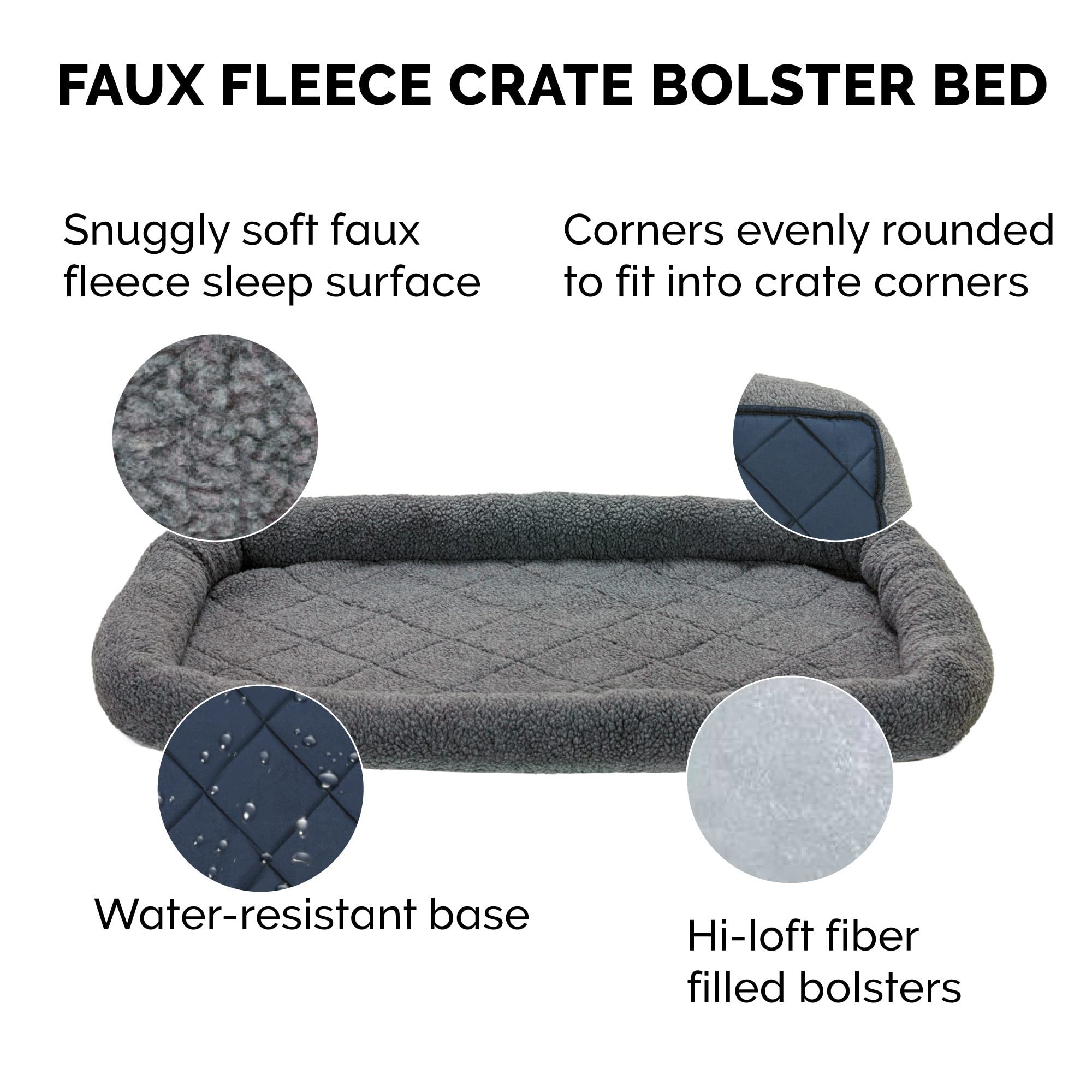 Furhaven Dog Bed For Medium/Small Dogs & Indoor Cats, 100% Washable, Sized To Fit Crates - Sherpa Fleece Bolster Crate Pad - Gra