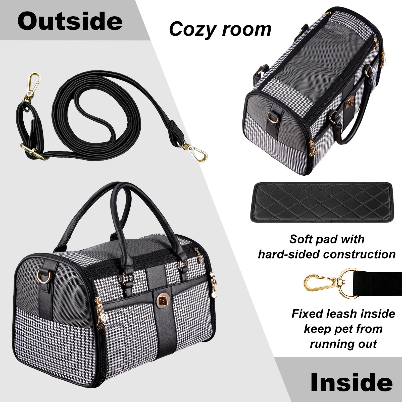 NewEle Fashion Dog Purse Carrier for Small Dogs with Extra Large Pocket, Holds Up to 8lbs Woven Cloth Pet Carrier, Cat Carrier,