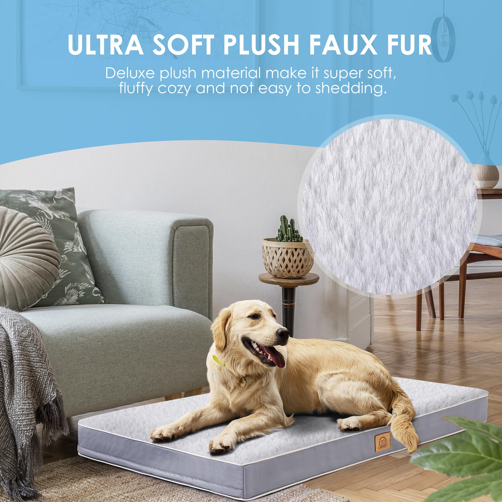 Orthopedic Dog Bed For Large Dogs And Extra Large Dogs, Xl Dog Bed With Removable Waterproof Cover And Machine Washable Dog Bed, Pet Bed Mat Egg-Crate Foam, L-Plus(36'X27'X3'), Silver Grey