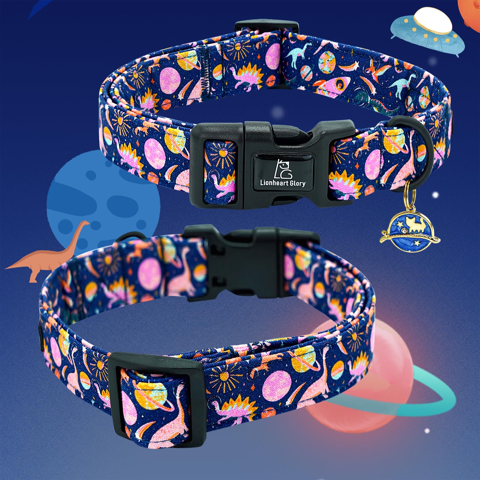 Lionheart Glory Dog Collar Dinosaurs Pattern Cute Collar For X-Small Dogs Spring Summer Female Or Male Collars Pet Gift Adjustab