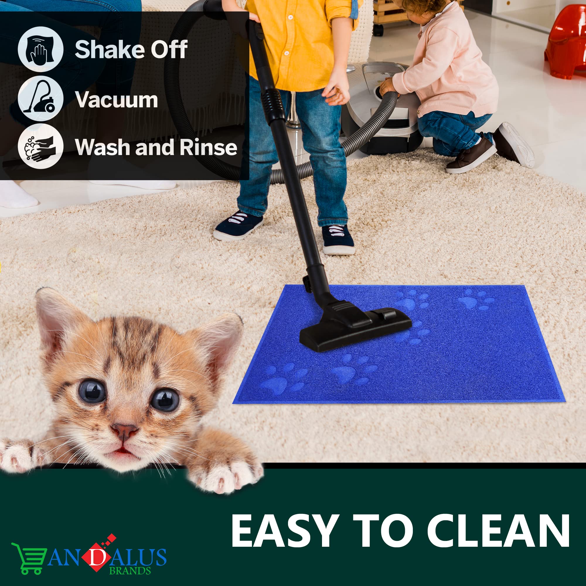 Andalus Small Cat Litter Mat, Pack Of 1 - Waterproof, Non-Slip & Easy To Clean Cat Litter Box Mat For Extra Efficient Pet Litter-Trapping, Blue (15.75” X 11.75”)