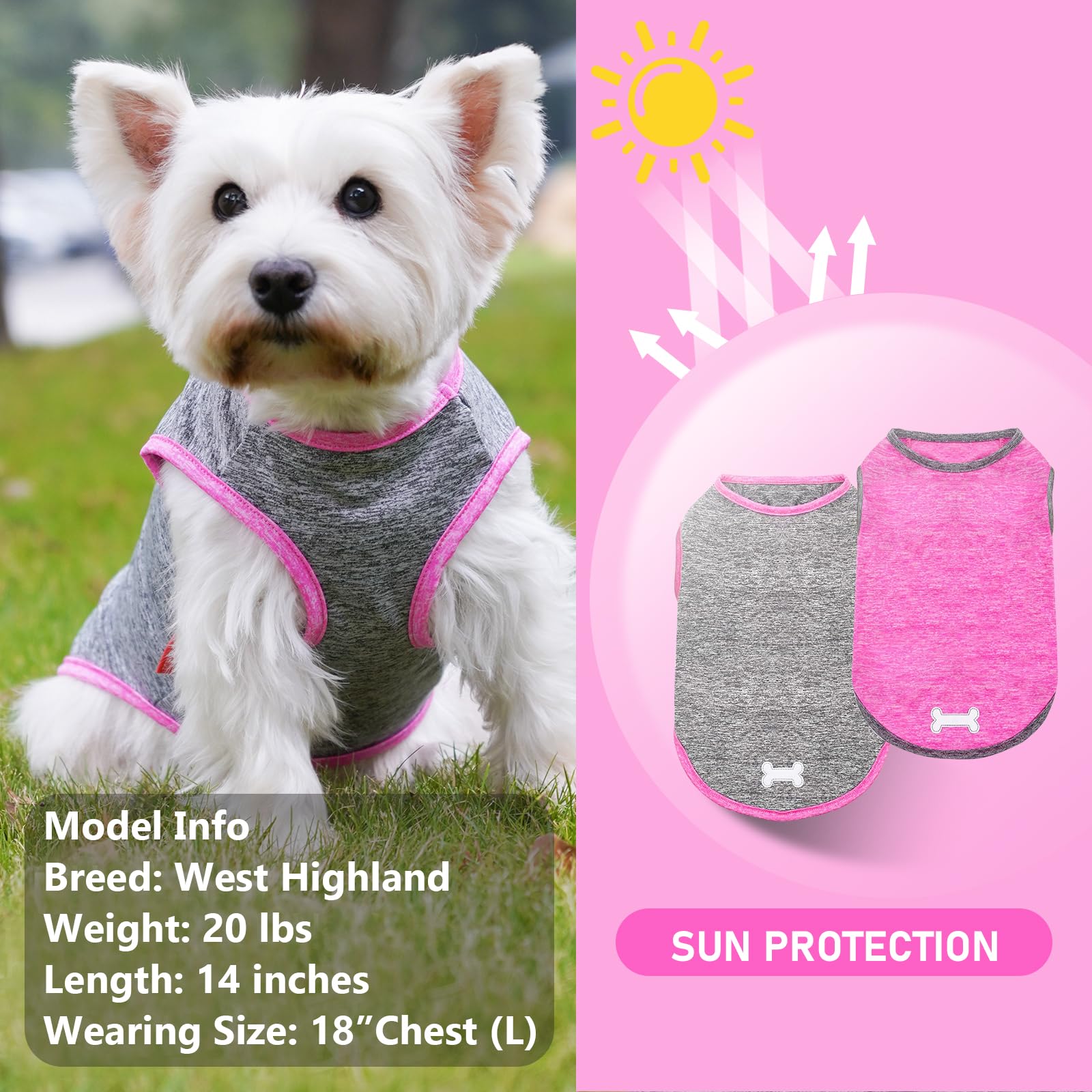 Kyeese 2 Pack Dog Shirts Quick Dry Soft Stretchy Dog T-Shirts With Reflective Label Tank Top Sleeveless Vest Pet Clothes For Sma
