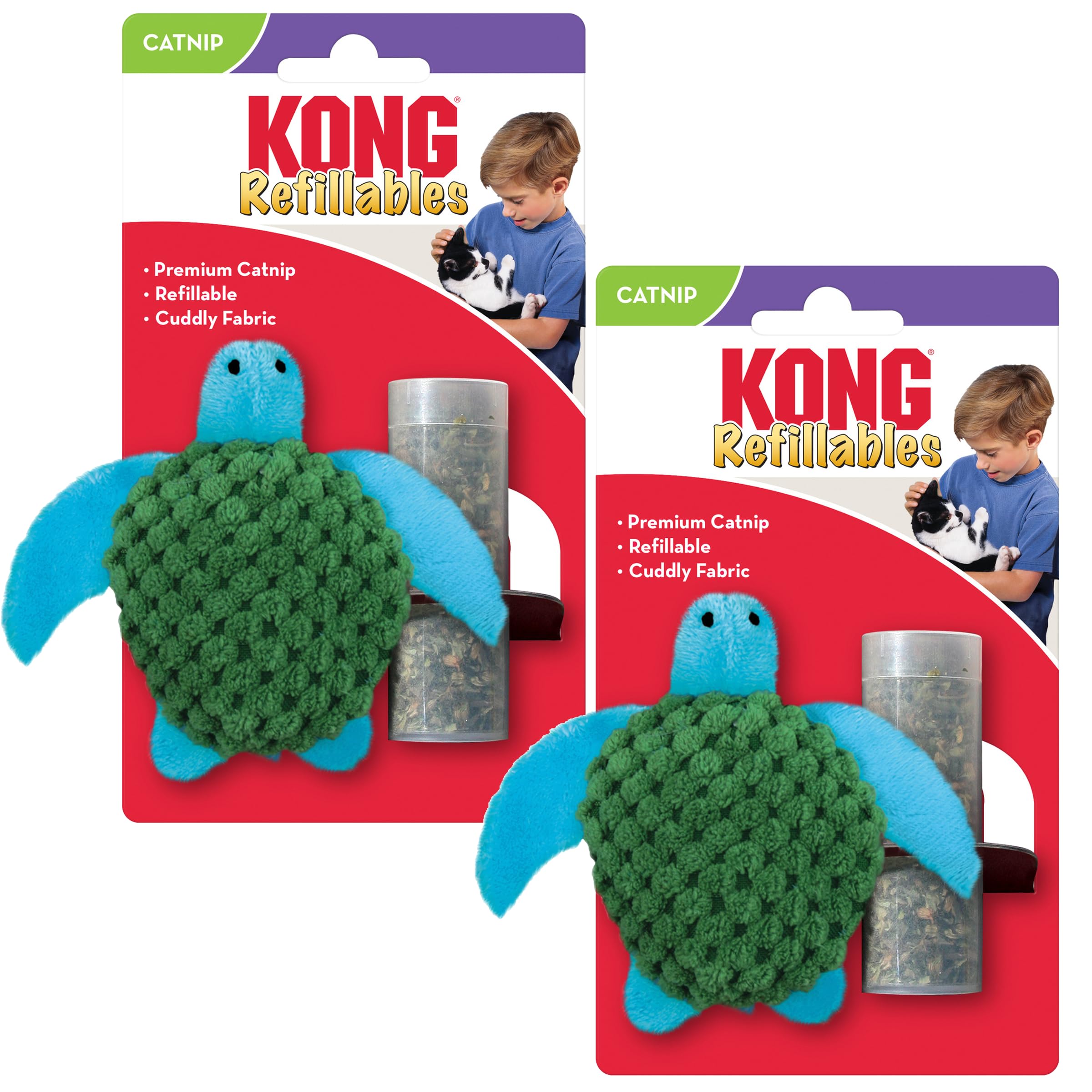 Kong Refillables Catnip Toys, Assorted 2-Pack - Plush Cat Toys With Refillable Catnip Pouch & Premium North American Catnip (Tur