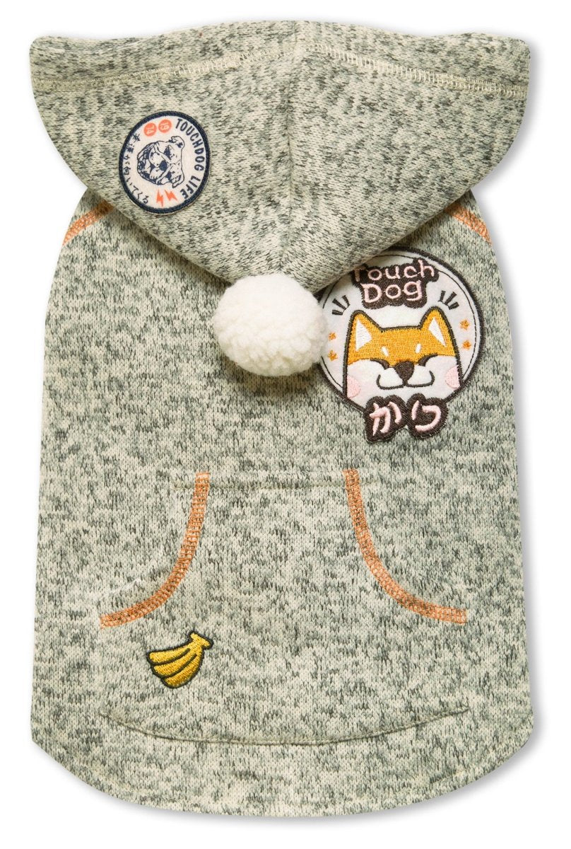 Touchdog 'Hippie Swag' Sleeveless Pompom Designer Fashion Pet Dog Sweater Hoodie Jacket Coat, Medium, Olive Green