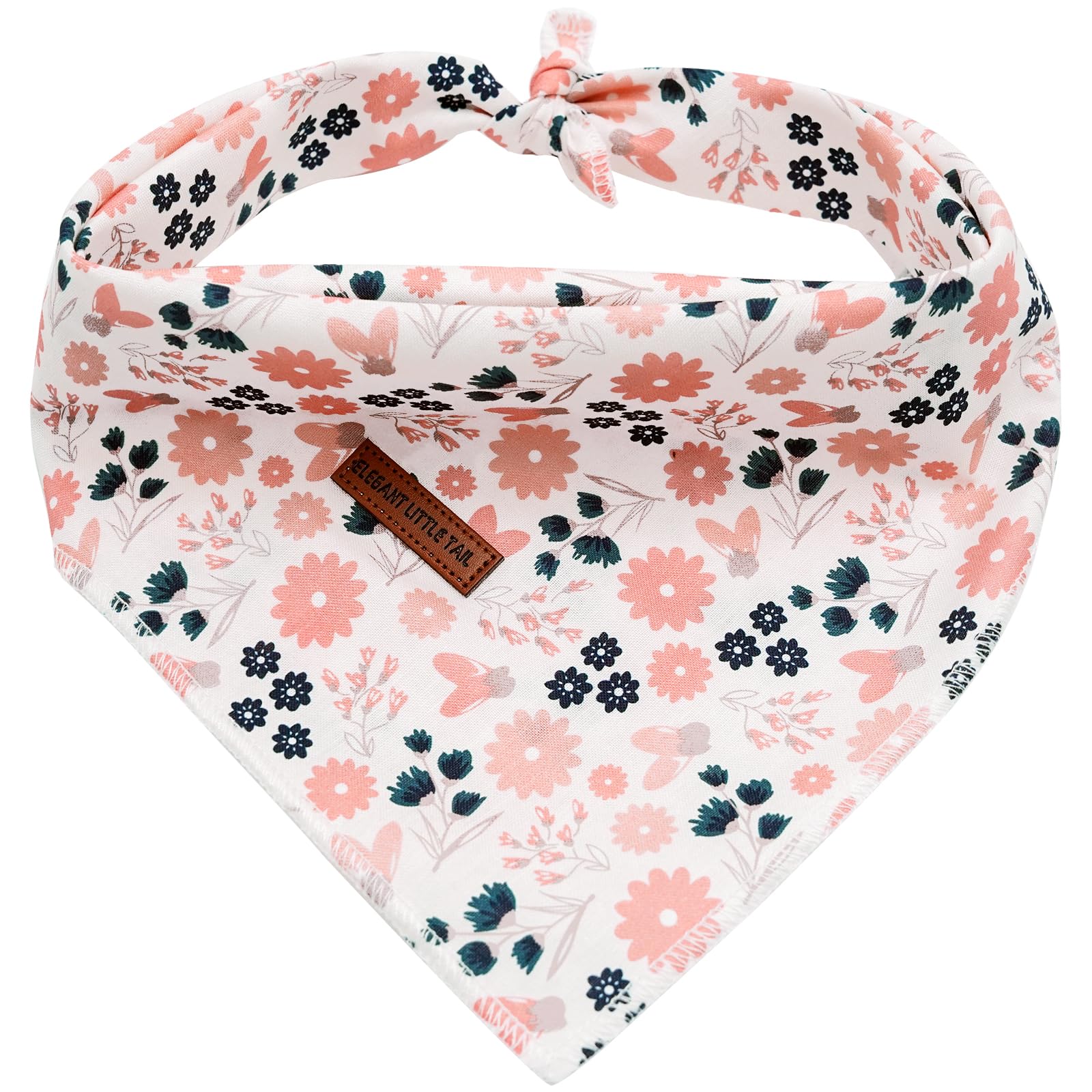 Elegant Little Tail Floral Dog Bandana - Washable Gift Scarf Kerchief Adjustable Pet Bib For Small To Large Dogs