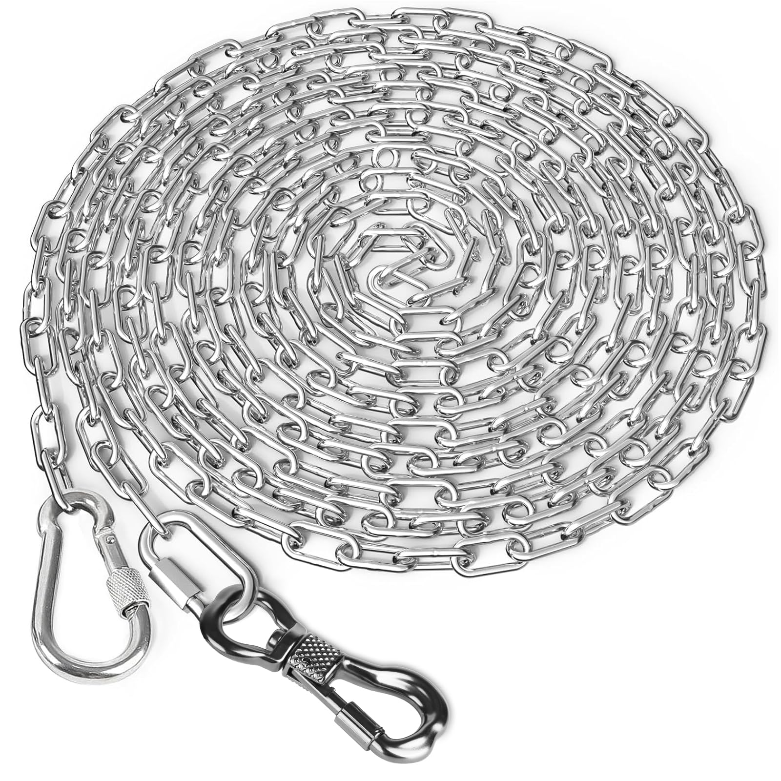 Tresbro Heavy Duty Dog Chains For Outside, 20Ft Stainless Steel Tie Out Cable With Swivel Hook For Small Medium Dogs, Metal Chew