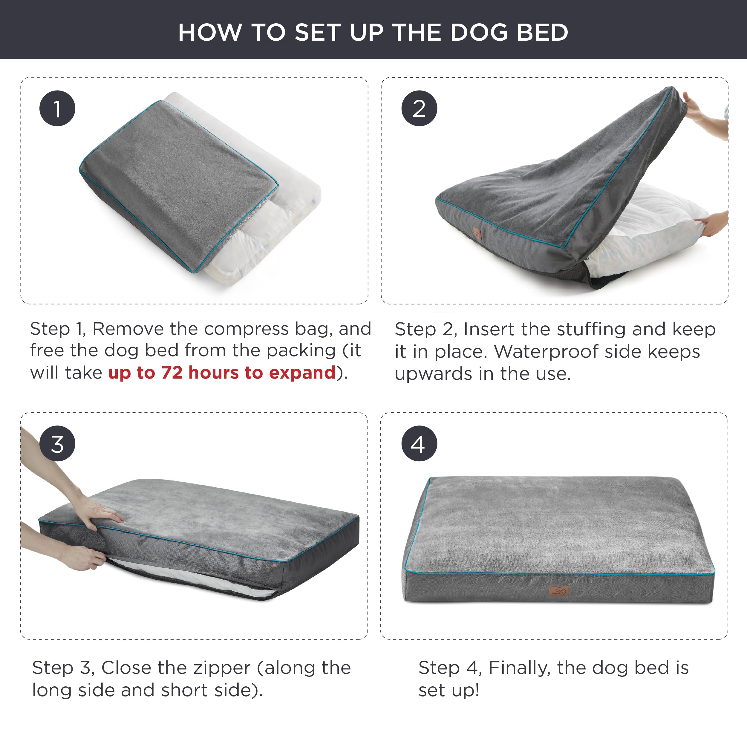 Bedsure Waterproof Dog Bed For Medium Dogs - 4 Inch Thicken Up To 45Lbs Pet Mat Pillows With Removable Washable Cover, Grey