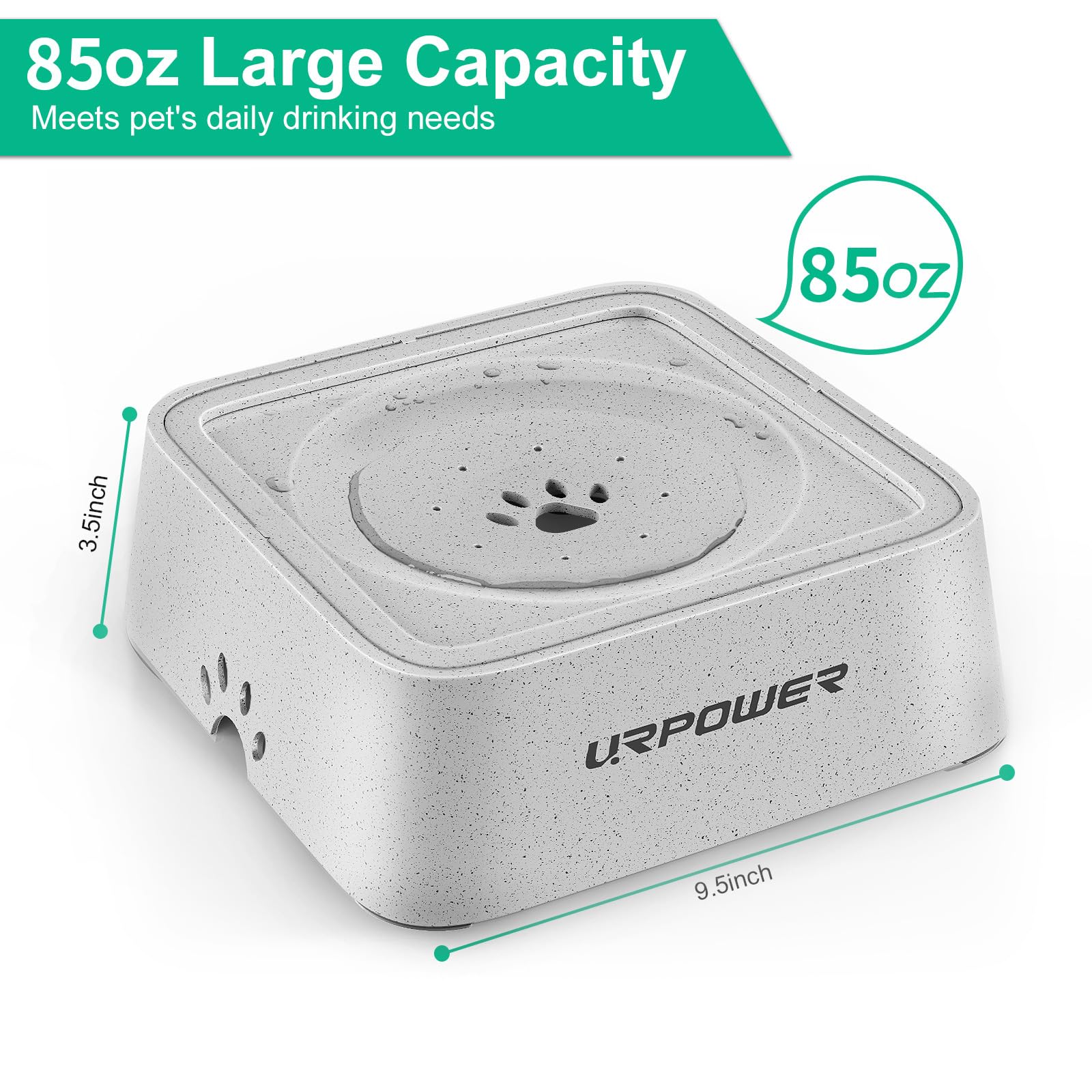 URPOWER Dog Water Bowl 2.5L No Spill Light Gray Eco-Friendly Pet Feeder for Dogs & Cats