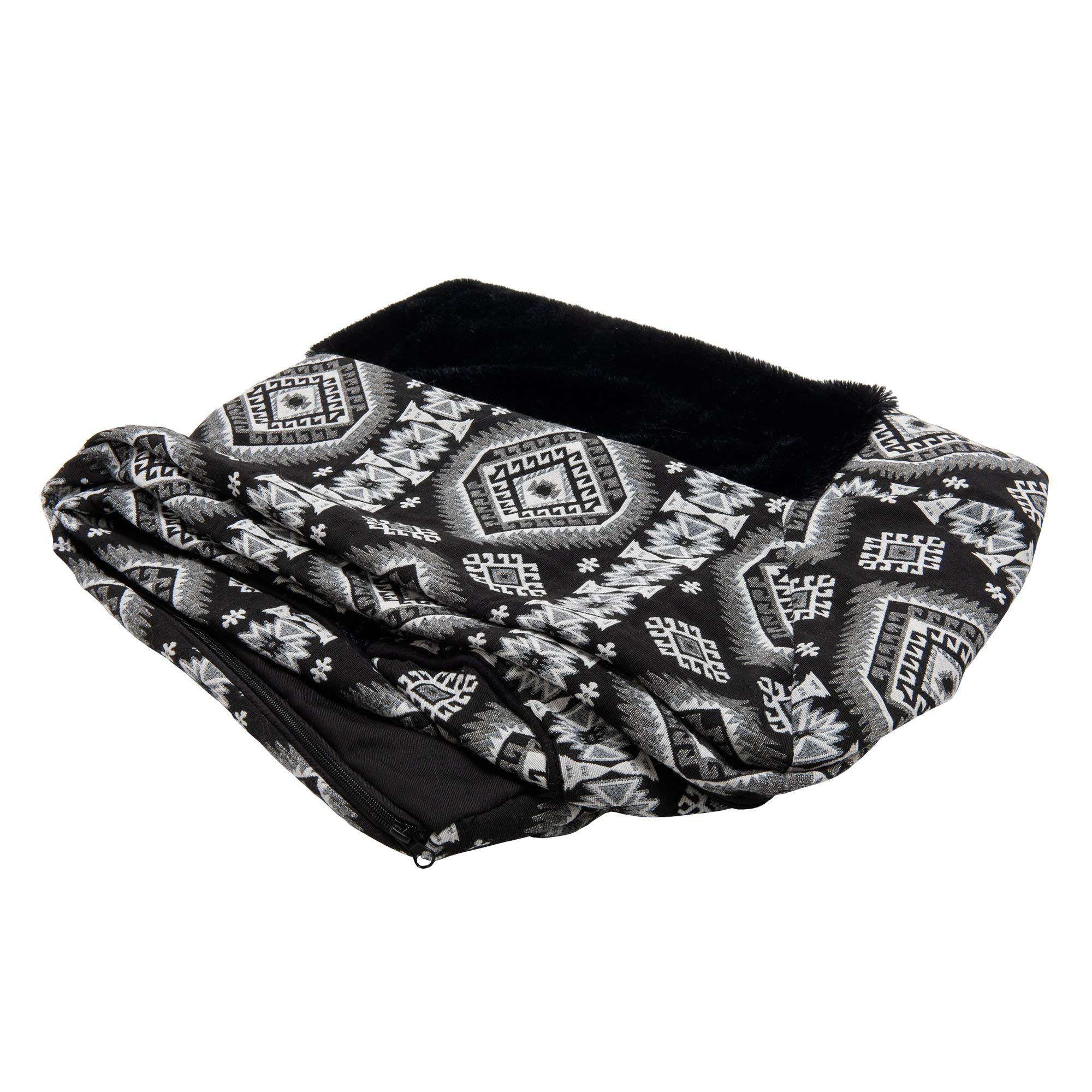 Furhaven Replacement Dog Bed Cover Plush & Southwest Kilim D  Cor Sofa-Style, Machine Washable - Black Medallion, Jumbo Plus (Xx