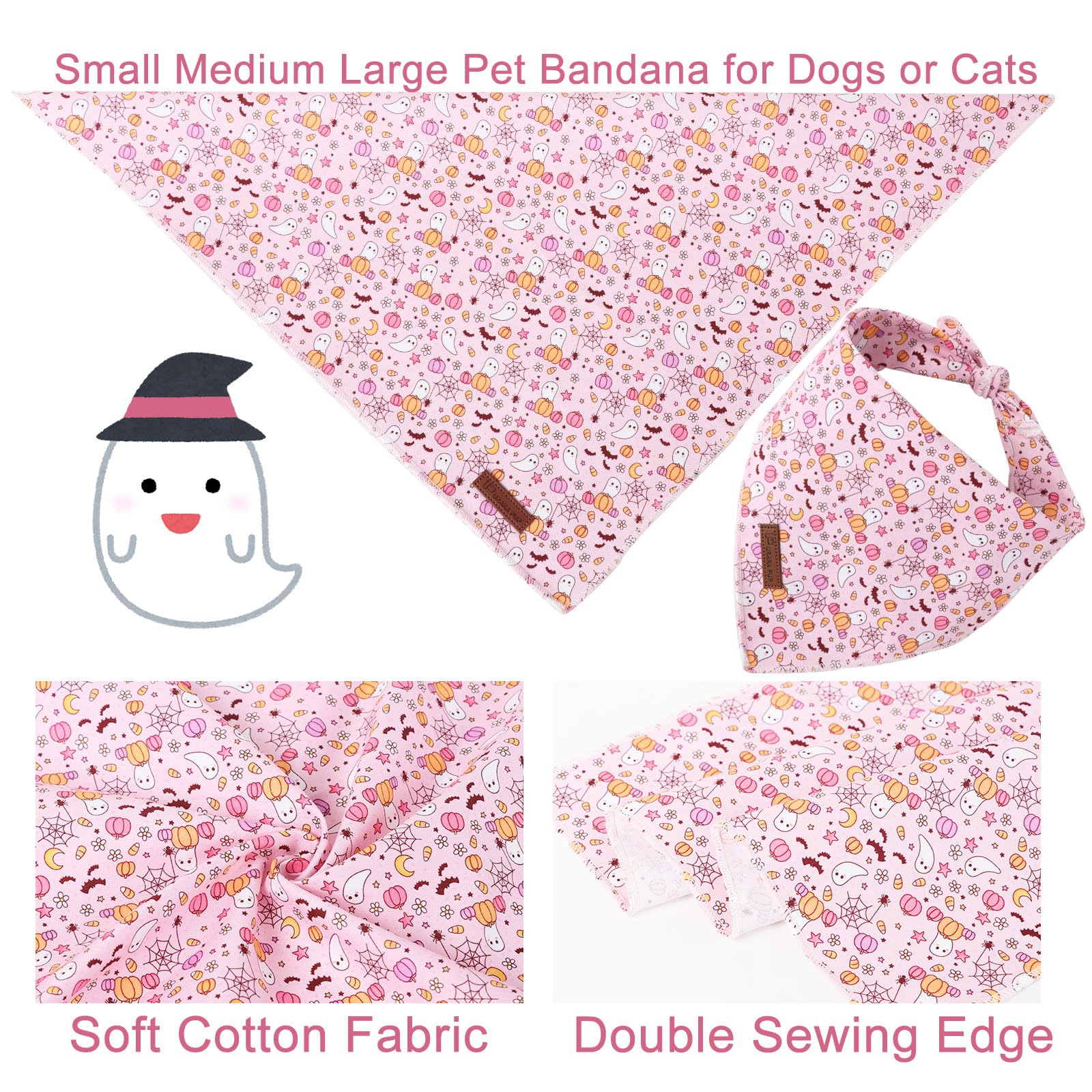 Halloween Pumpkin Dog Bandana, Halloween Triangle Bid Scarf With Pumpkin,Ghost,Bat Pattern, Cotton Pet Kerchief For Girl Boy Dog