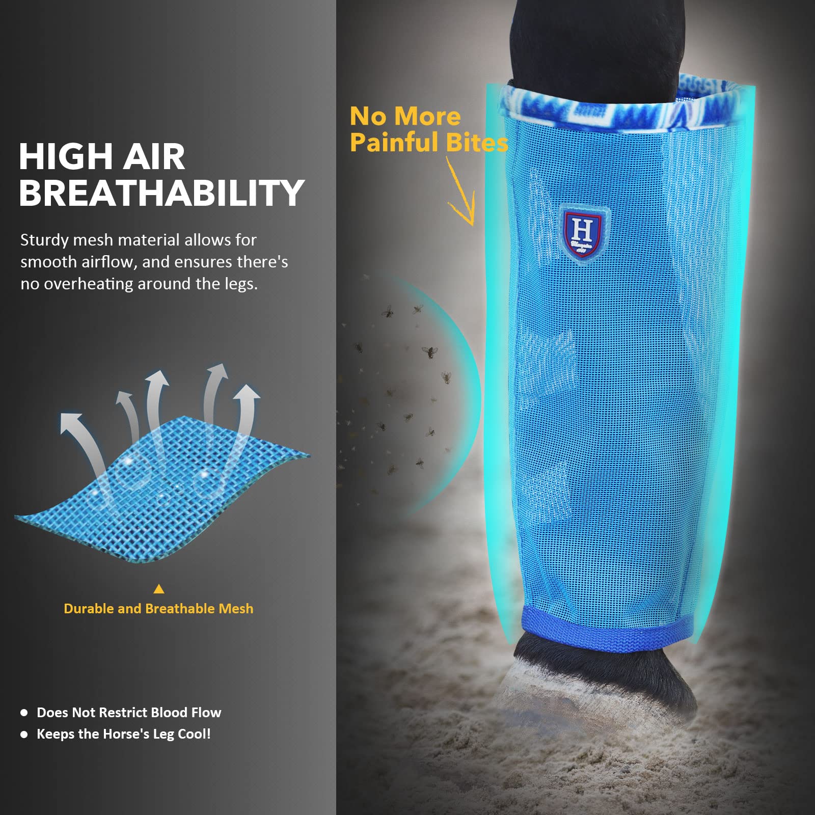 Caremaster Fine Mesh Fly Boots Loose Fitting & Non-Slip Horse Fly Leggings Fleece Air Flow (Set Of 4) Cool Blue Mini