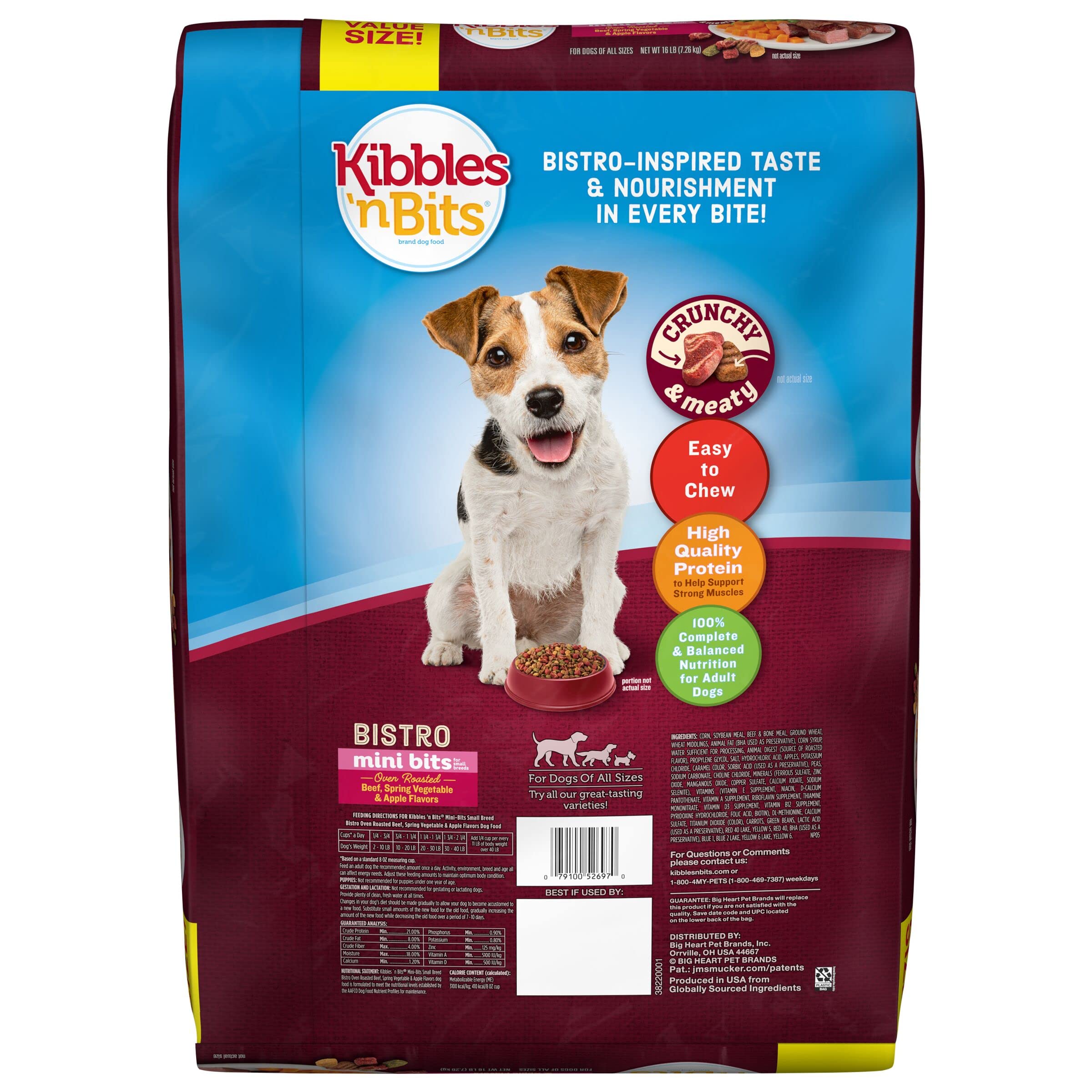 Kibbles N Bits Bistro Small Breed Mini Bits Oven Roasted Beef Flavor Dry Dog Food, 16lb Bag