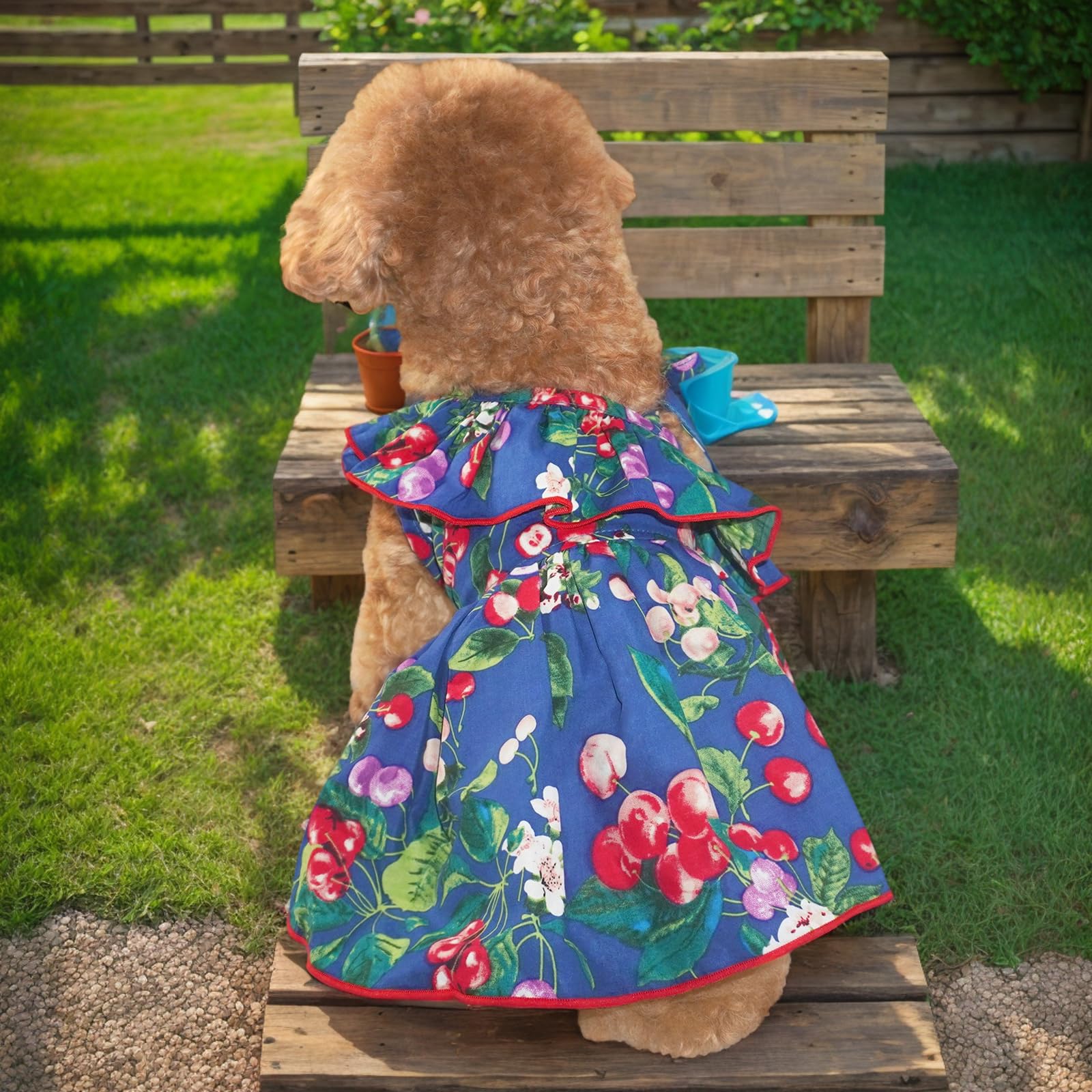 Topkins Dog Dress, Dog Summer Dress With Lace-Up, Dog Party Dress With Pretty Prints For Small Dog (Navy Blue, L)