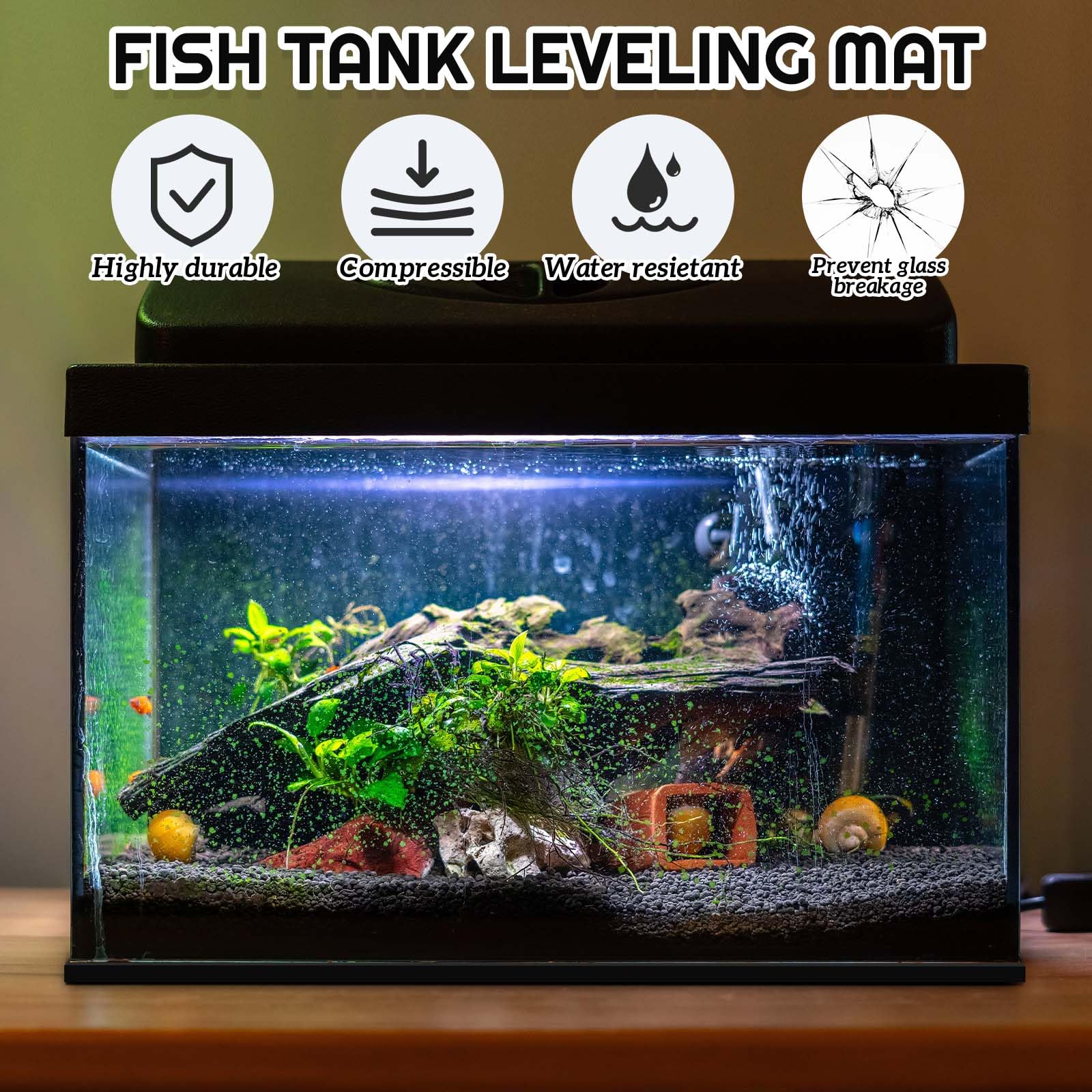 Pangda Neoprene Aquarium Fish Mat, 30 x 12 Inch, Black, Self-Leveling with Adhesive Backing, Model ISI-Pangda-1032