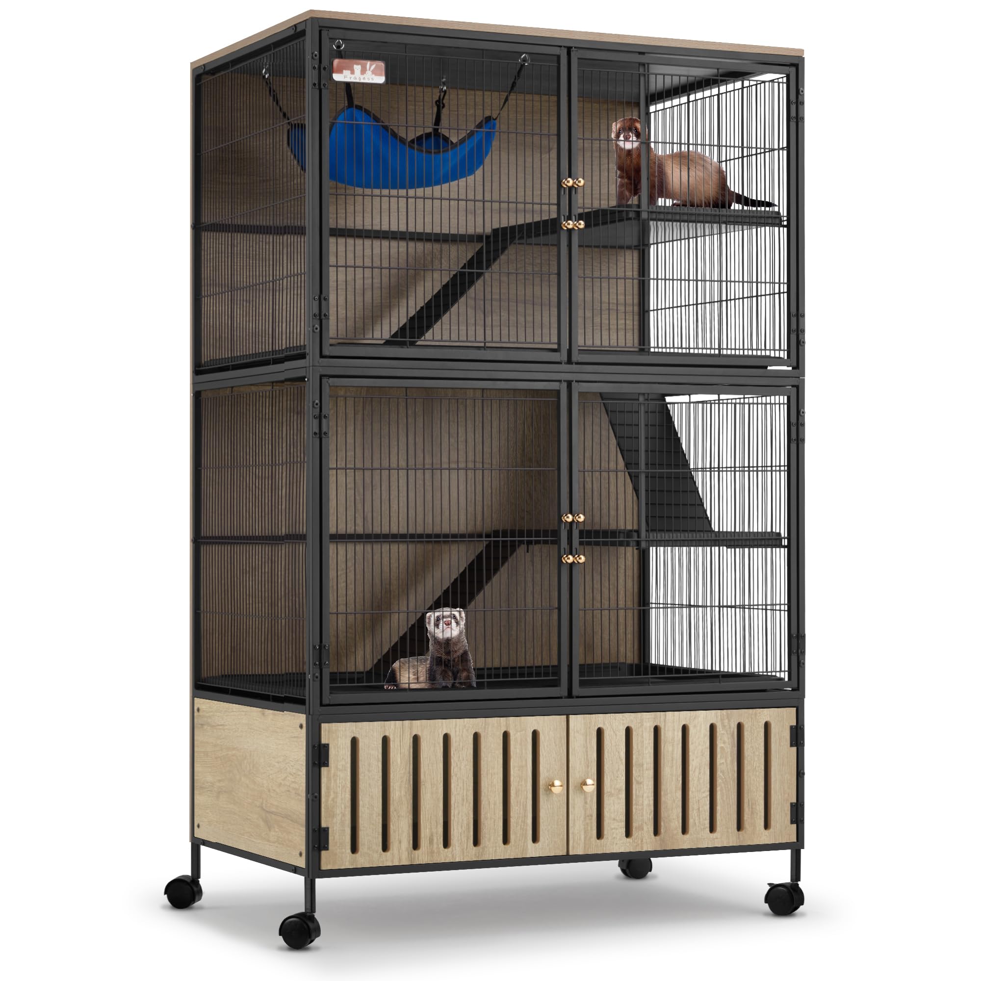 Fragess Metal Large Guinea Pig Cages 5 Levels, 60'' H Rolling Ferret Cage With Removable Ramps & Double Door, Critter Nation Cag