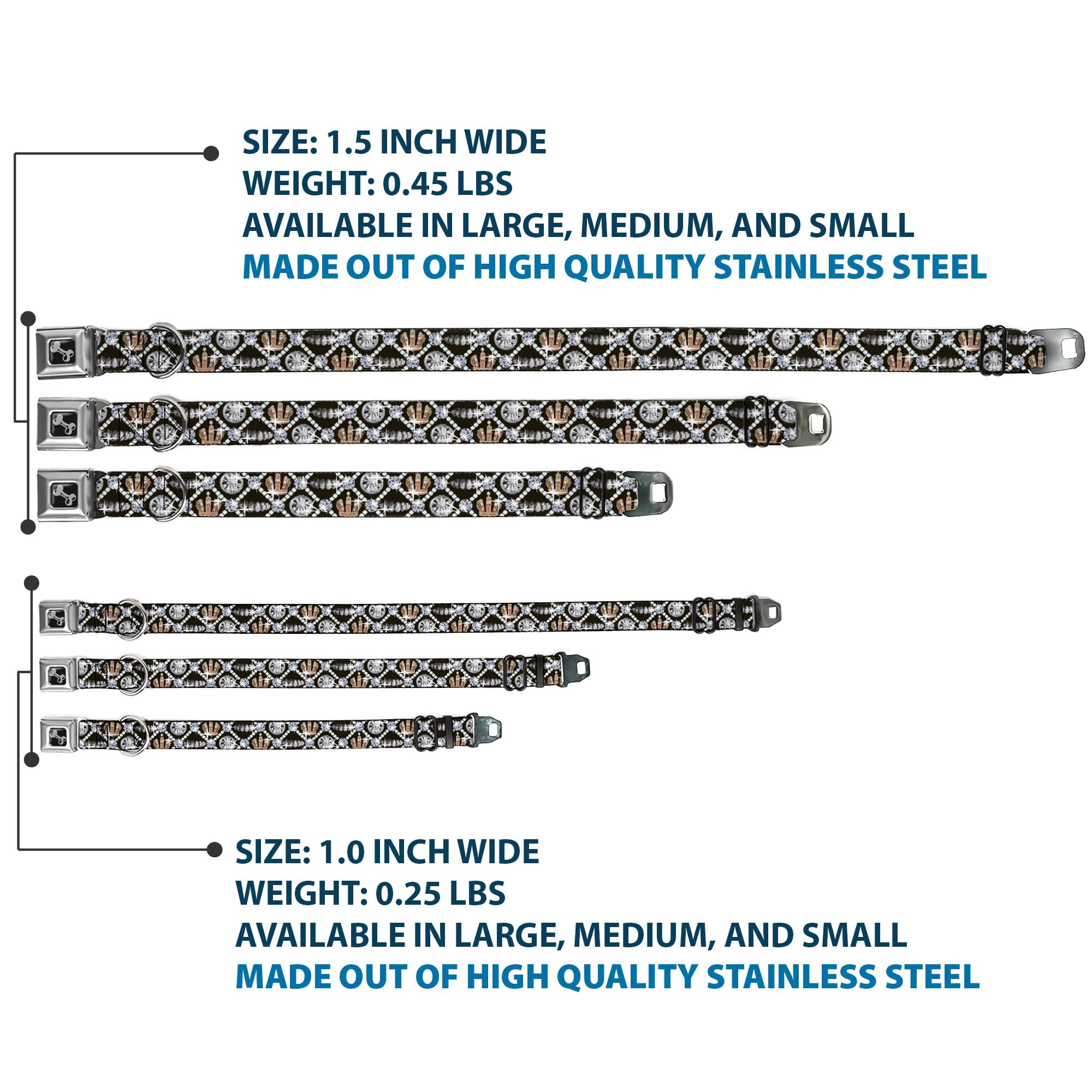 Buckle-Down Seatbelt Buckle Dog Collar - Bling - 1' Wide - Fits 11-17' Neck - Medium