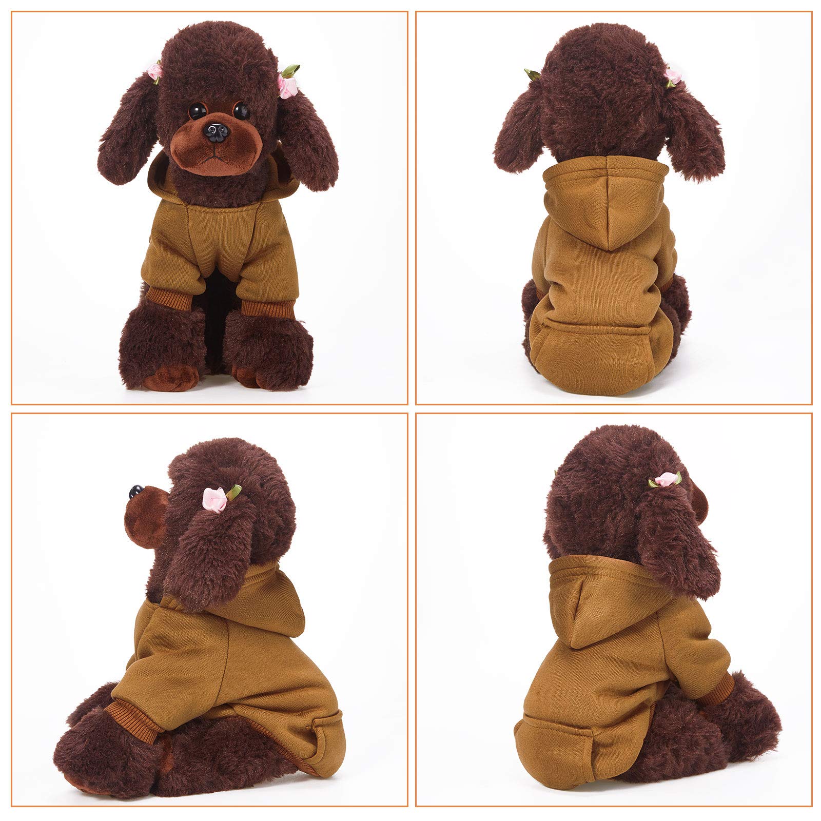 2 Pieces Winter Dog Hoodie Warm Small Dog Sweatshirts with Pocket Cotton Coat for Chihuahua Clothes Puppy Costume(M,Orange, Brow