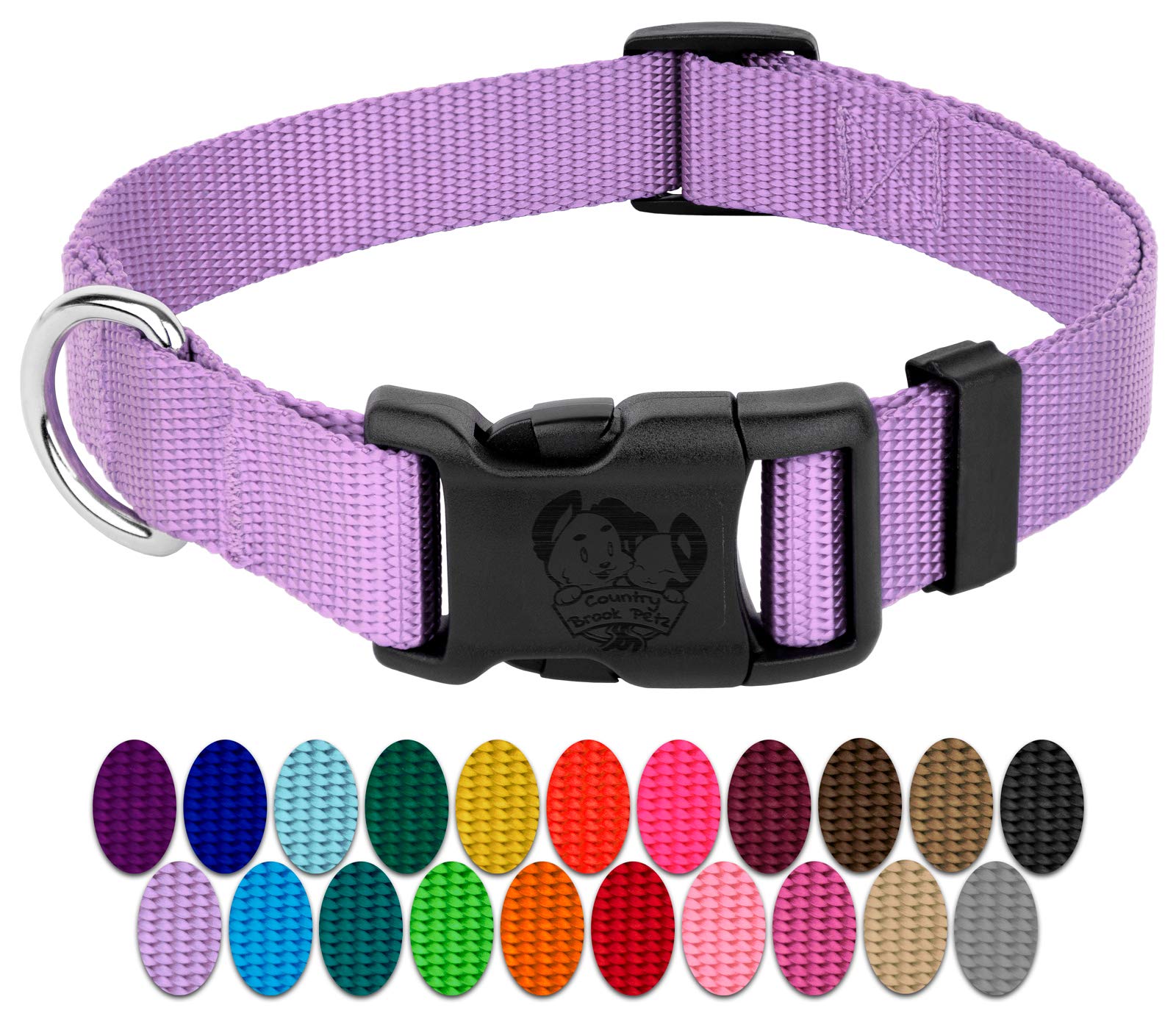 Country Brook Petz - 30+ Vibrant Colors - American Made Deluxe Nylon Dog Collar With Buckle (Micro, 3/8 Inch Wide, Lavender)