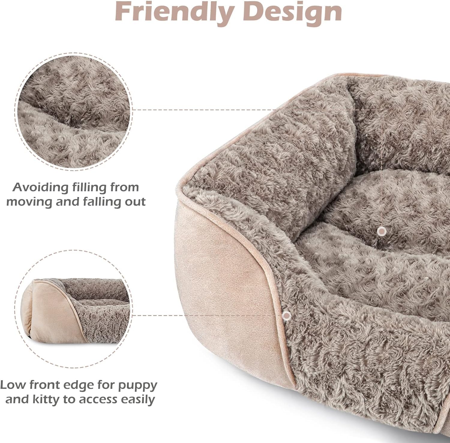 Invenho Large Rectangle Orthopedic Dog Bed For Medium Small Dogs, Washable Soft Calming Puppy Sleeping Cuddler With Anti-Slip Bo
