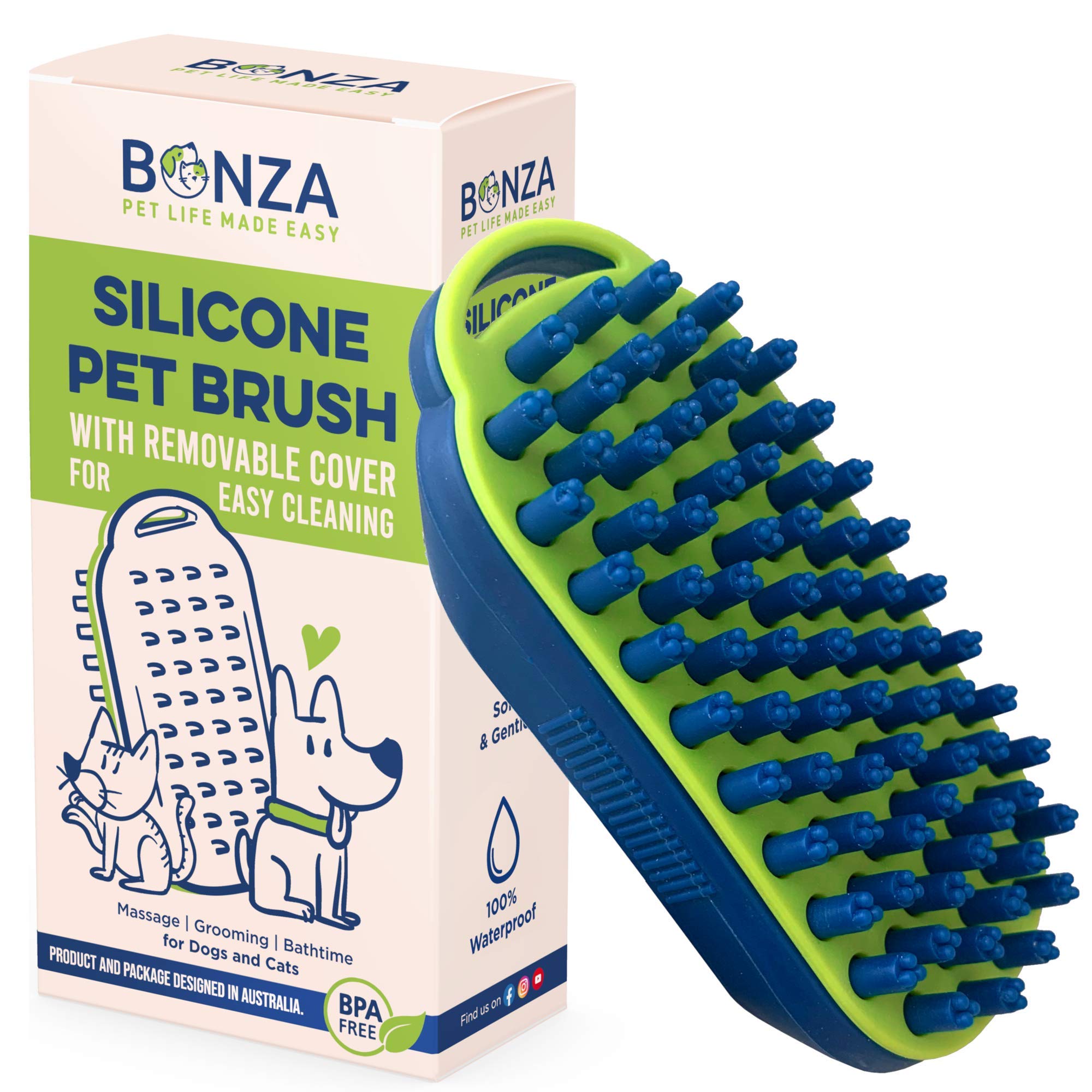Bonza Dog & Cat Grooming Massage Brush With Removable Screen – Pet Scrubber For Gentle Short & Long-Haired Fur