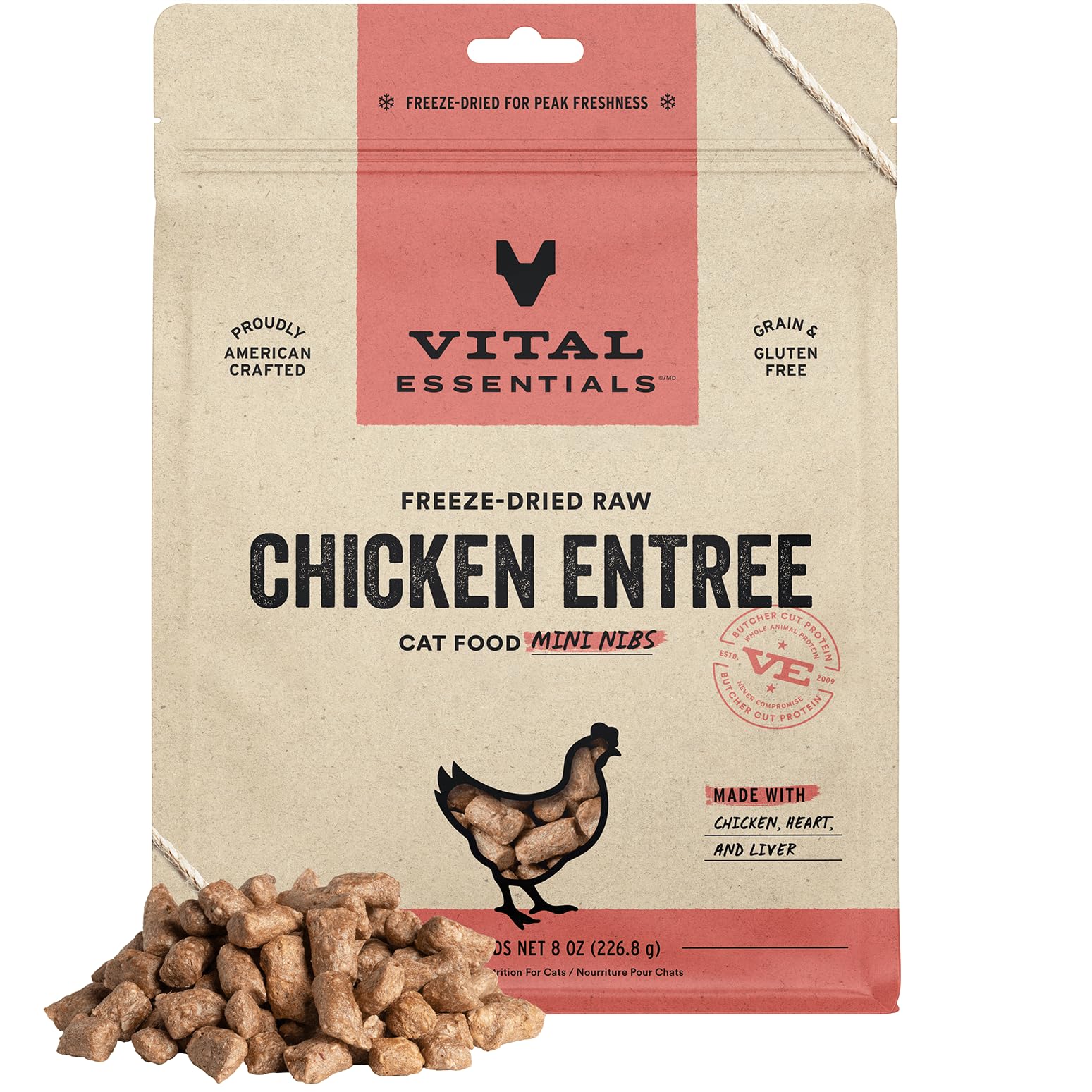 Vital Essentials Freeze Dried Raw Cat Food, Chicken Mini Nibs Entree, 8 oz