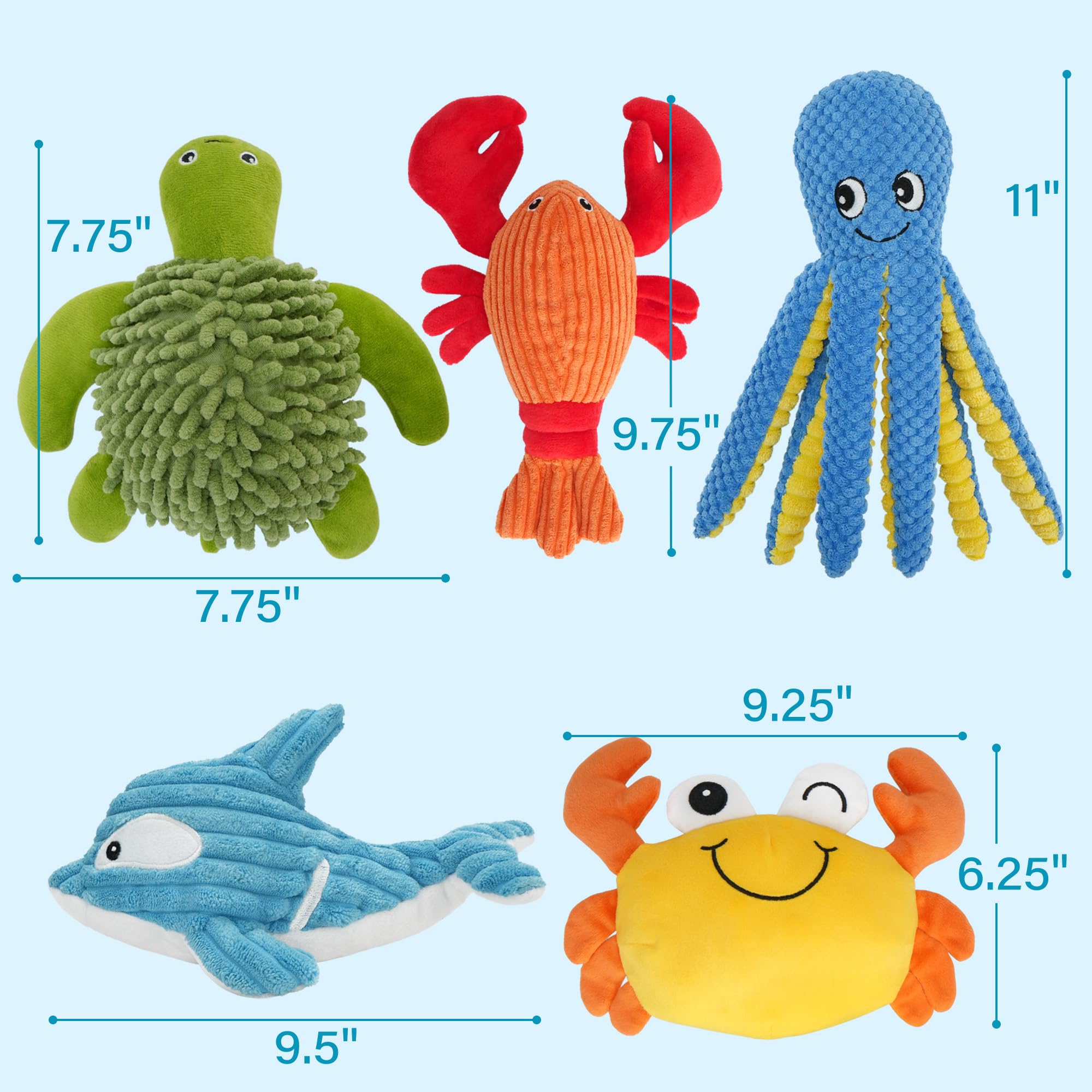 Prime Pets Dog Toys, 5 Pack, Plush Dog Squeaky Toys, Assortment Bundle Ocean Animal Pet Toy For Small Medium Large Dogs, Stuffed
