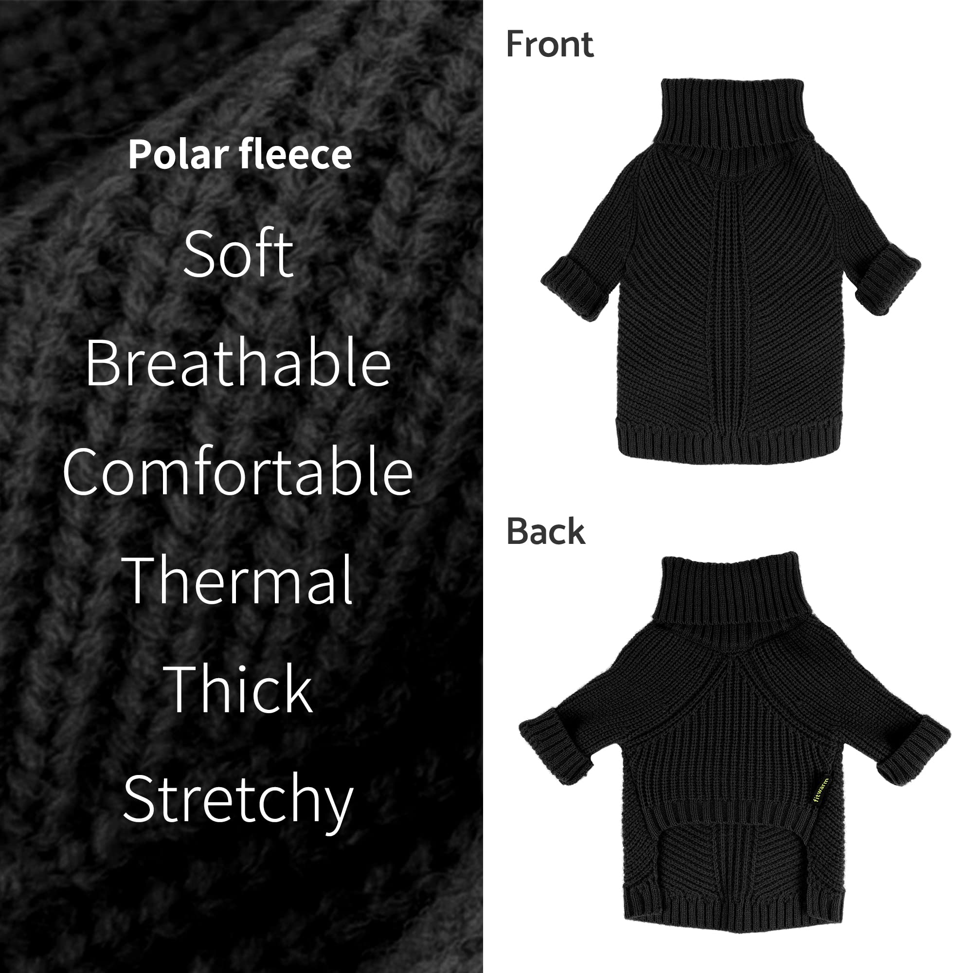 Fitwarm Dog Turtleneck Sweater, Thermal Knitted Pet Coat, Dog Winter Clothes For Small Dogs, Cat Apparel, Black, Medium