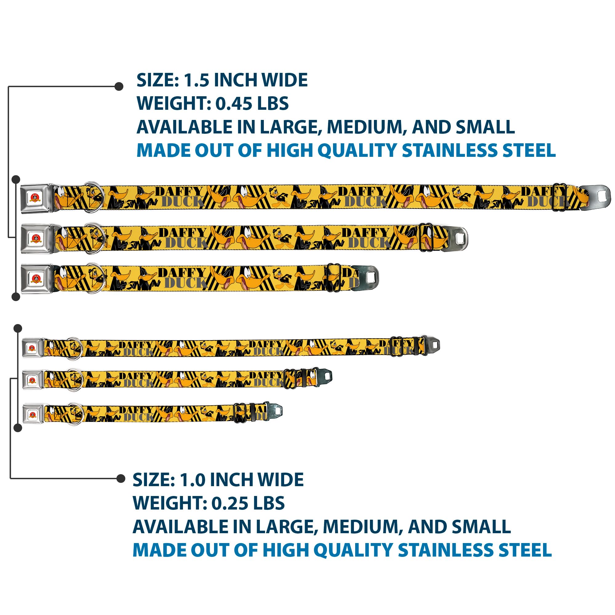 Buckle-Down Seatbelt Buckle Dog Collar - DAFFY DUCK w/Poses Yellow/Black - 1.5 Wide - Fits 13-18 Neck - Small