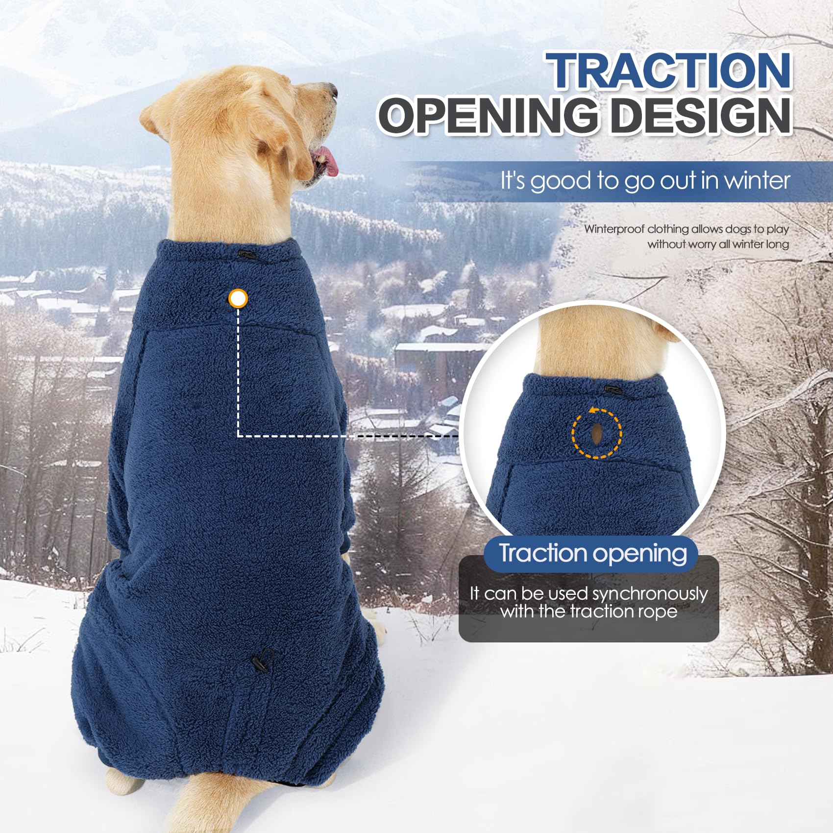 Pinellia Winter Coat - Warm Fleece Dog Jacket, Windproof Pullover Jumpsuit, Full Body Pajamas Onesie, Cold Weather Clothes For M
