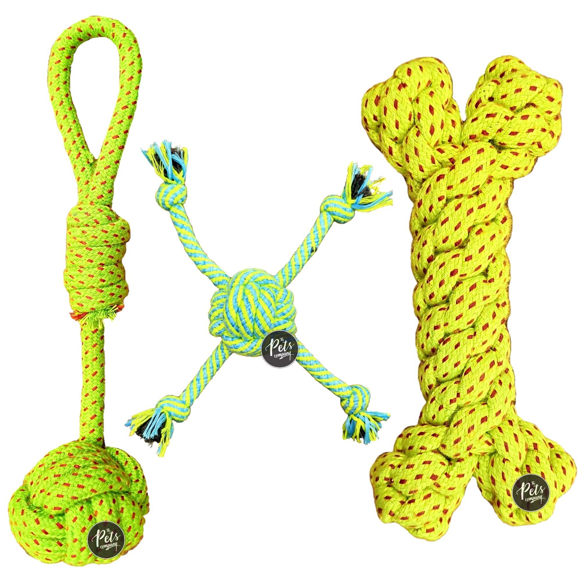 The Pets Company Dog Chew Toys For Puppy Teething & Training (Rope Bone+ Spider 4 Legs + Tug With Knot), Dog Rope Toy Combo Of 3