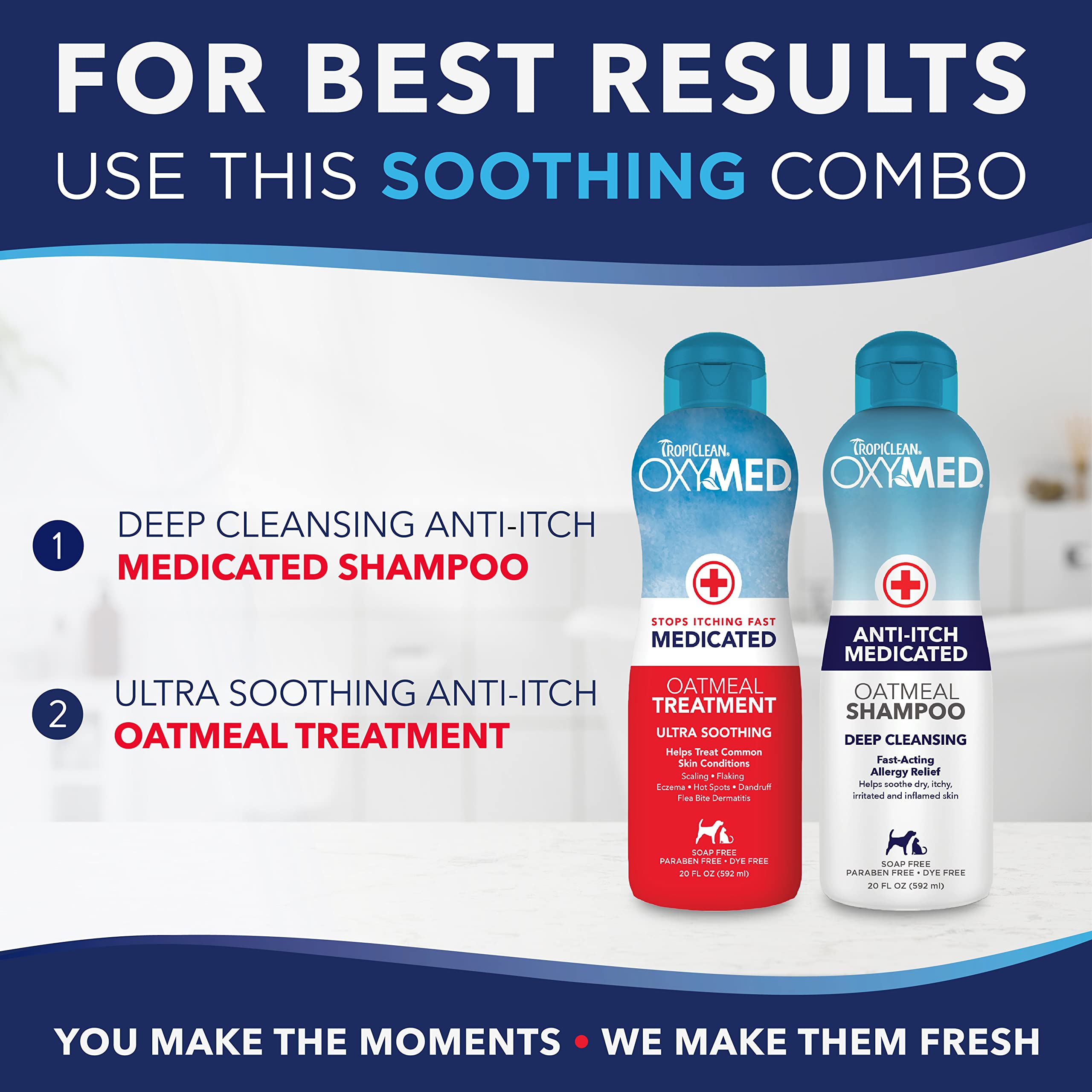TropiClean OxyMed Dog Shampoo for Allergies and Itching, Medicated Oatmeal Shampoo for Dry Itchy Skin, Seborrhea, & Hot Spots, C