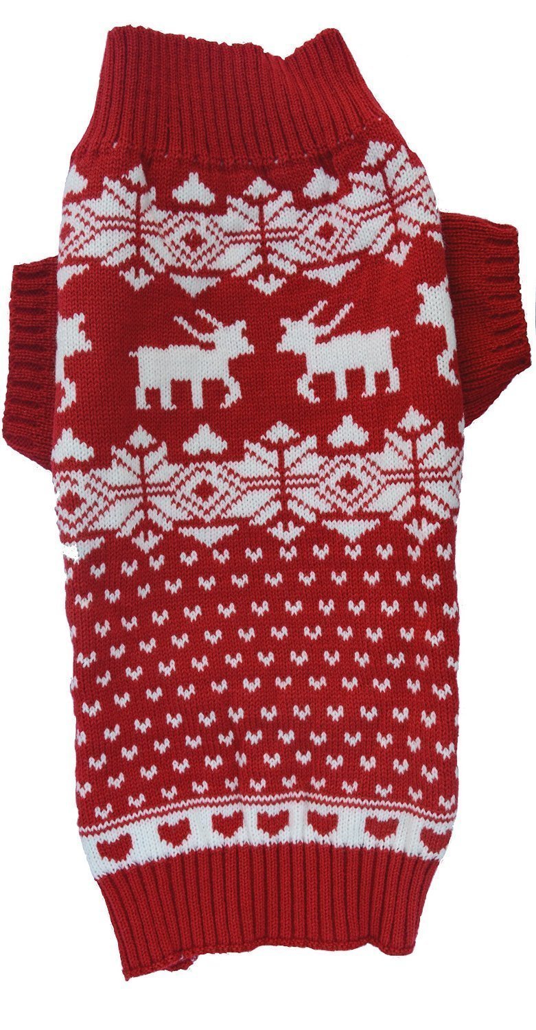 Red Reindeer Christmas Dog Sweater, Knit Winter Holiday Festive Pet Dog Christmas Sweaters For Large Dogs, Xx-Large (Xxl) Size 23' Back
