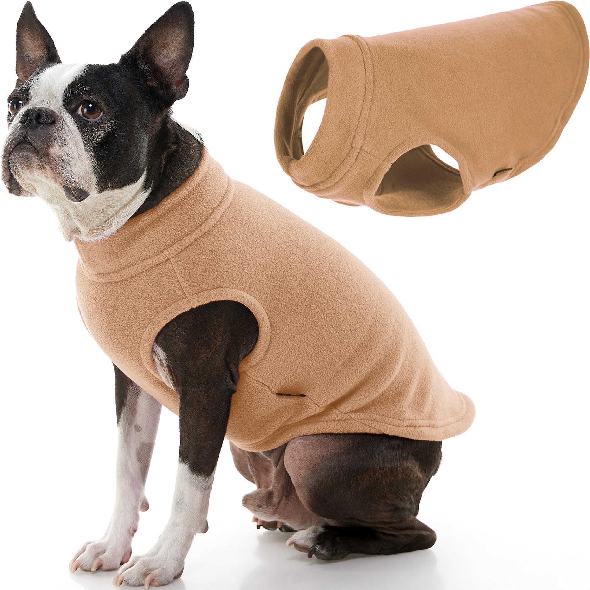 Gooby Stretch Fleece Vest Dog Sweater - Warm Pullover Fleece Dog Jacket - Winter Dog Clothes For Small Dogs, Large Dogs, Boy Or Girl - Soft, Super Stretchy Fleece Vest Dog Sweater - Sand, Large