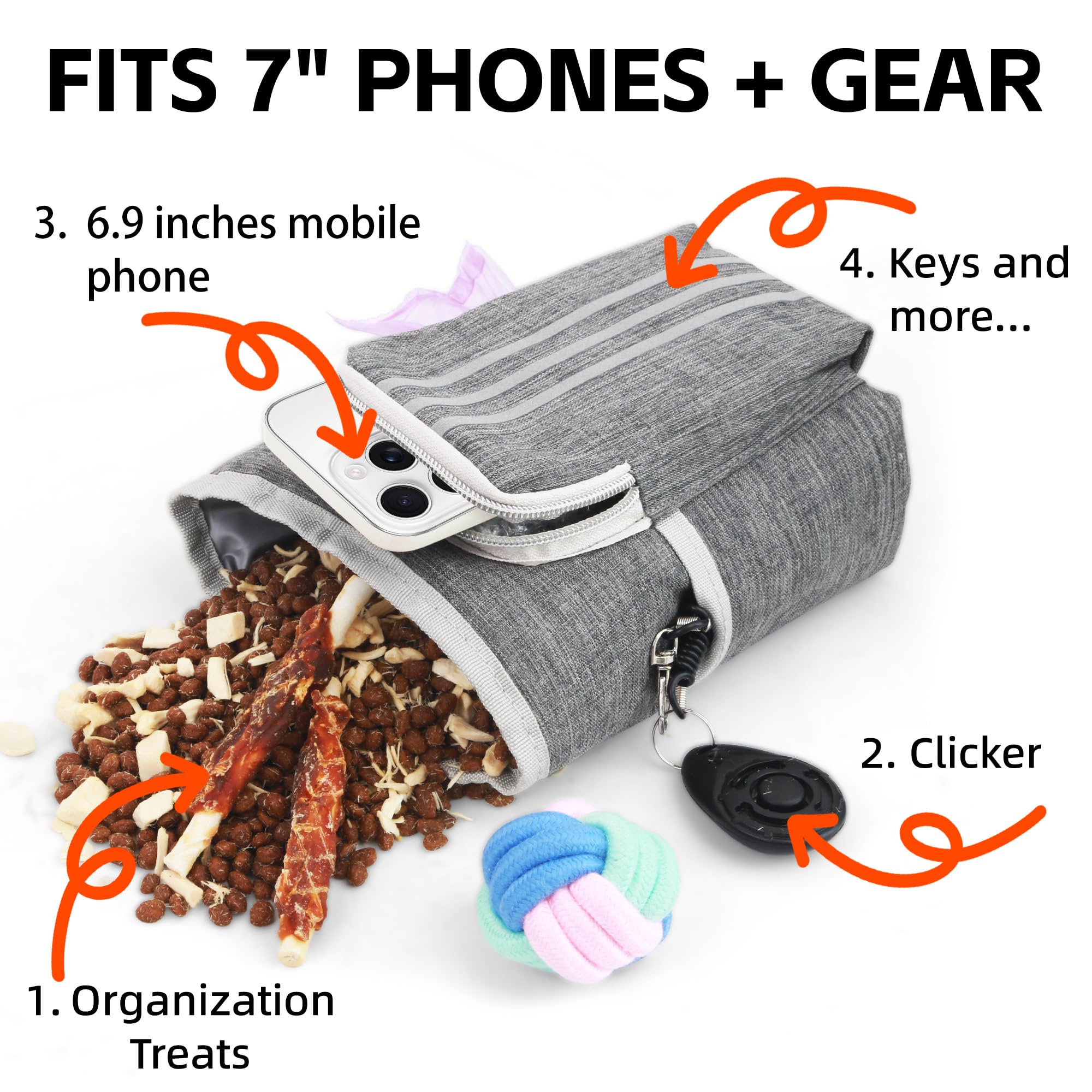 CAISATEQ Pro Dog Trainer Sling Bag: Waterproof Oxford, 1-Hand Access, w/Reflective Strips & Phone Pocket | Includes Clicker/Bowl