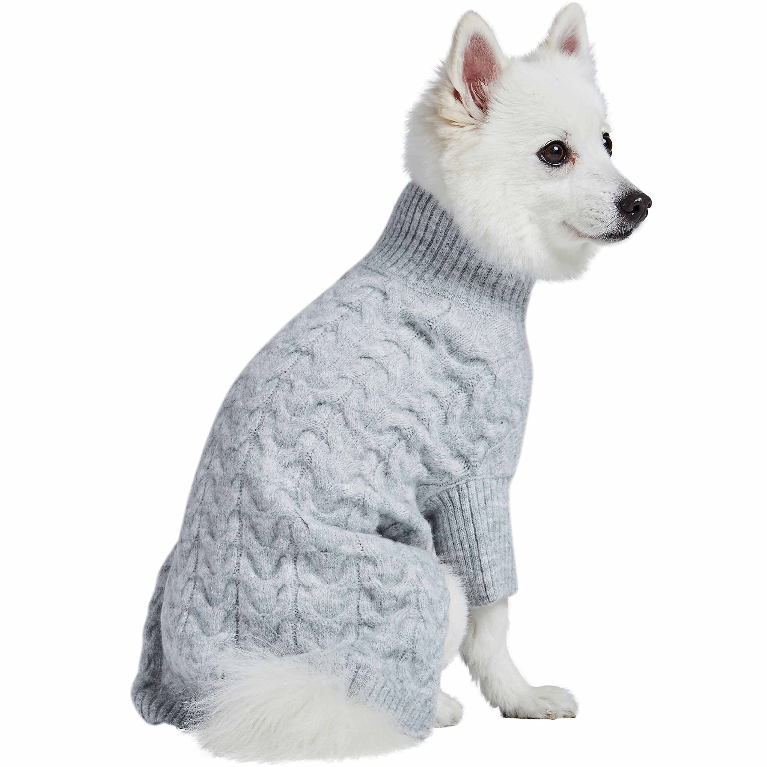 Blueberry Pet Classic Fuzzy Textured Knit Pullover Turtle-Neck Dog Sweater in Heather Grey, Back Length 10'', Pack of 1 Clothes